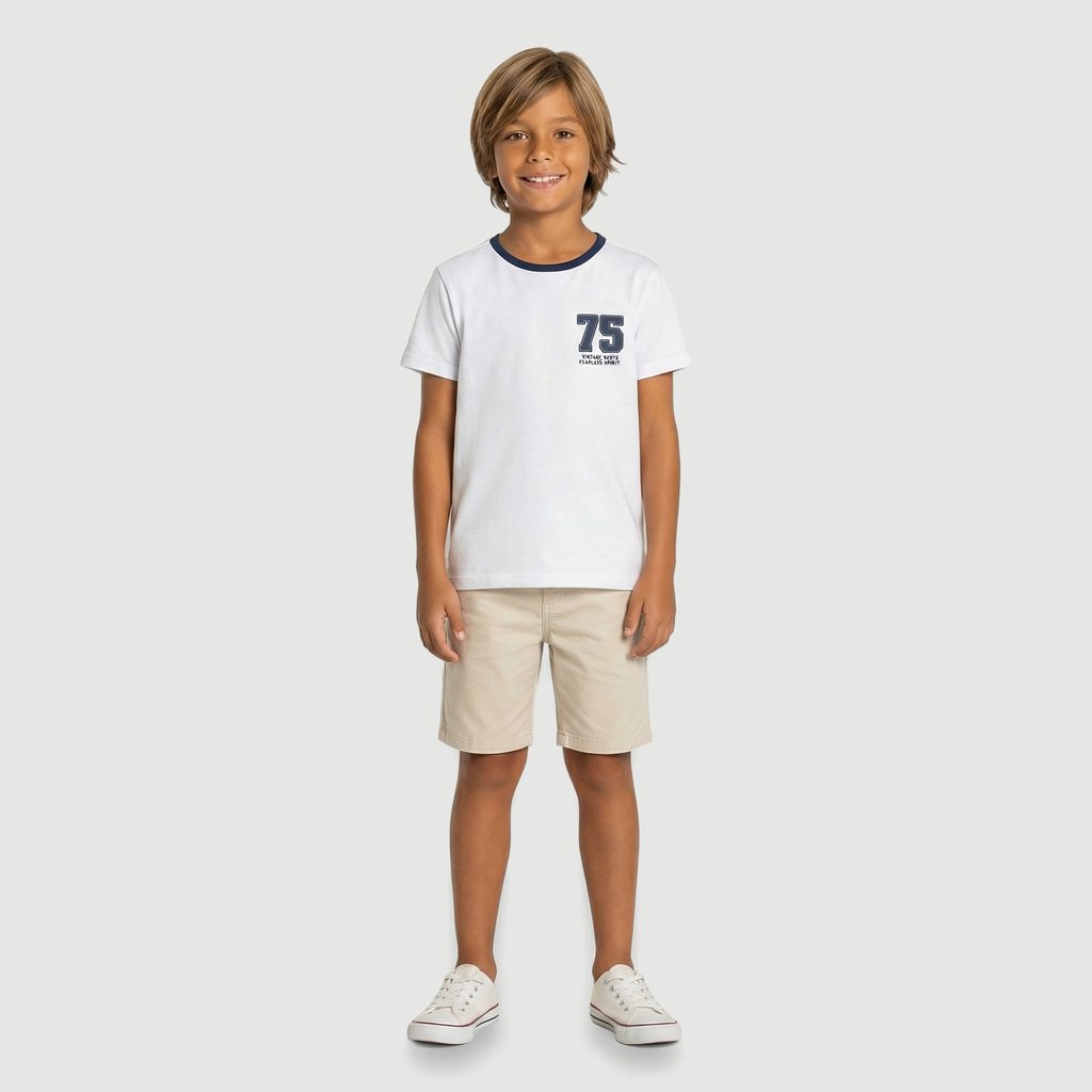 Camiseta masc manga curta gola contrastante branca - Yeapp