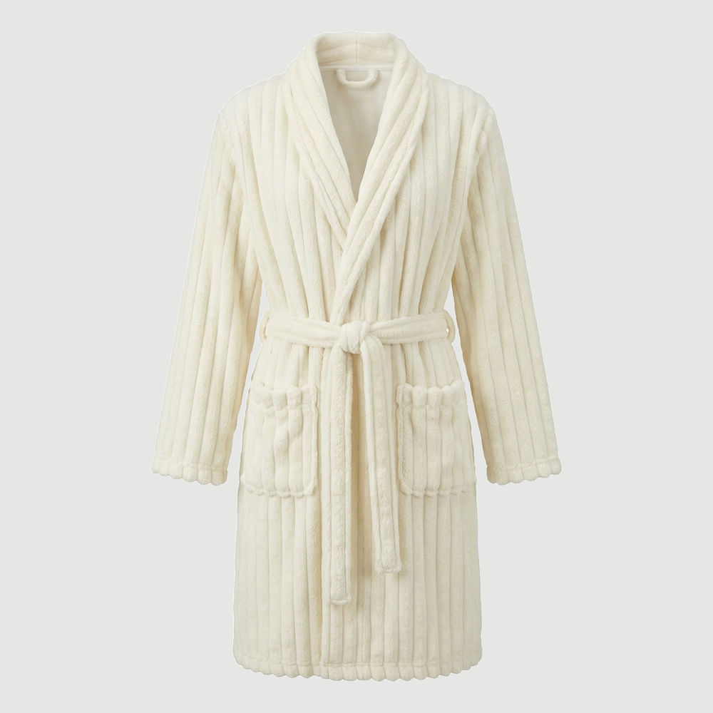 Roupão de Microfibra Carving com Bolso Stripes Off White