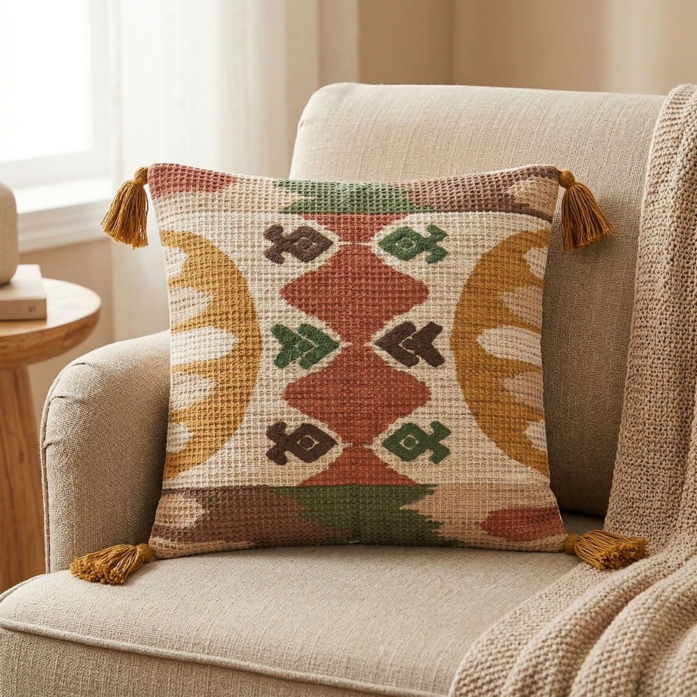 CAPA ALMOFADA CASUAL BORDADA ARETHA 43X43CM BEGE