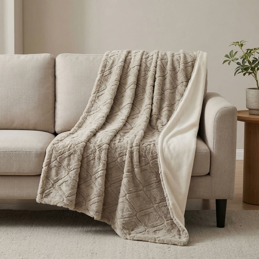 MANTA SOFA CASUAL TEXT AMARA 1,20X1,45 CM BEGE