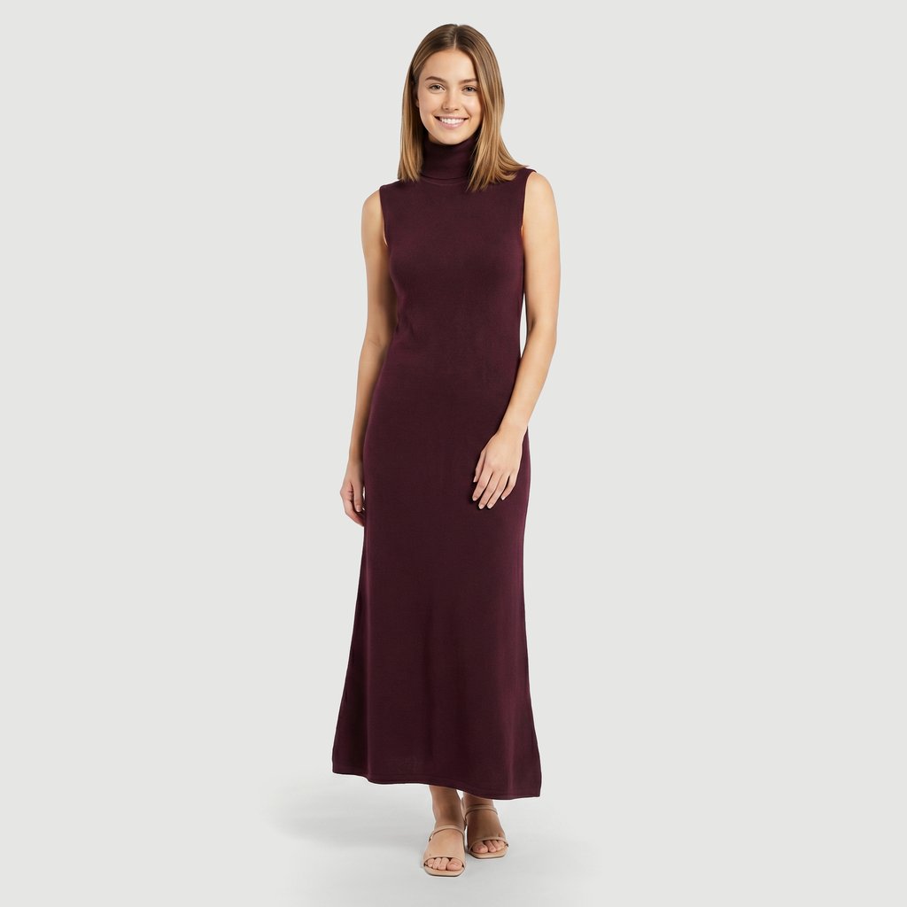 Vestido Feminino Sem Manga Vinho Escuro