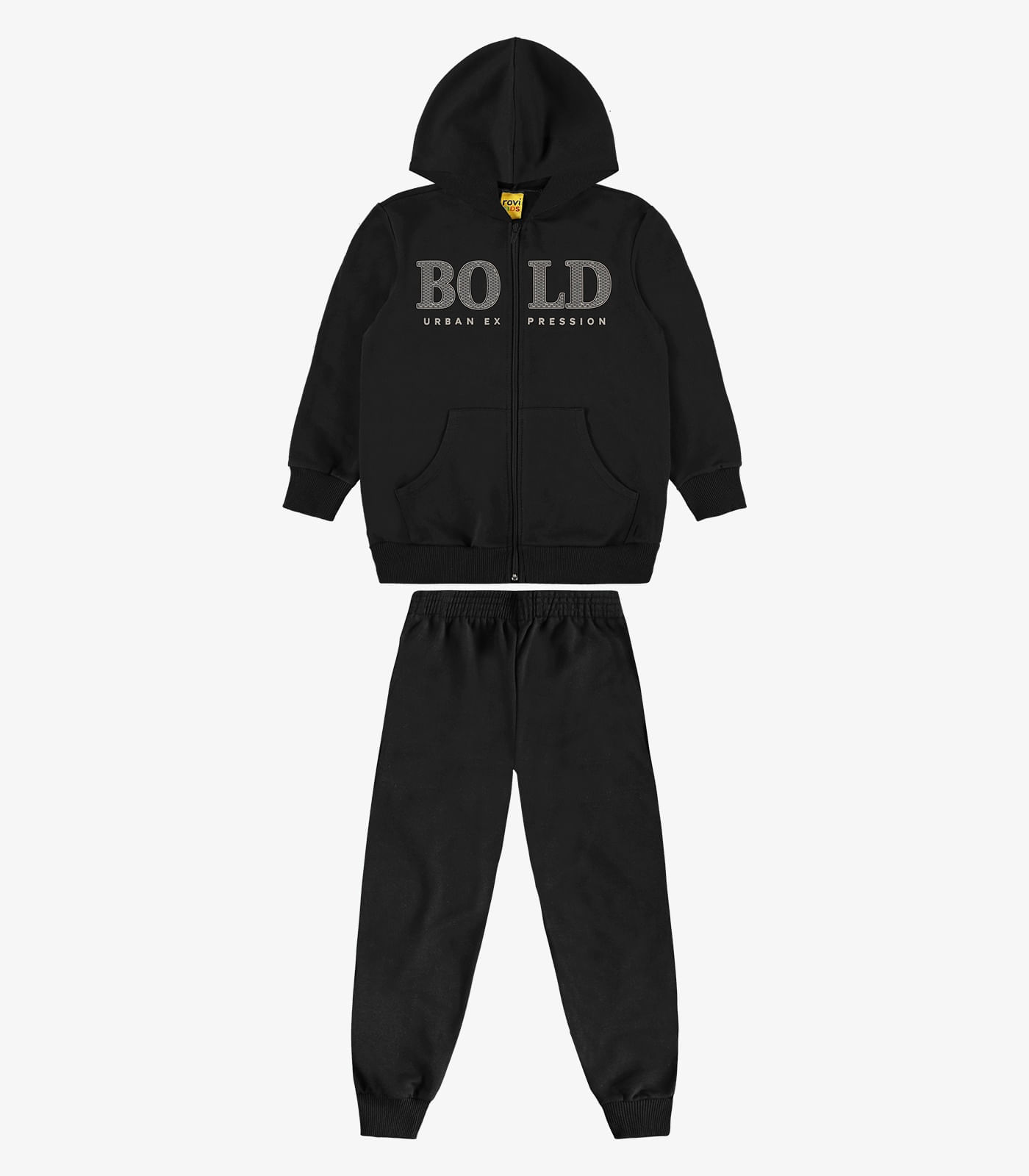 Conjunto Jaqueta Capuz e Calça Moletom Rovi Kids Preto