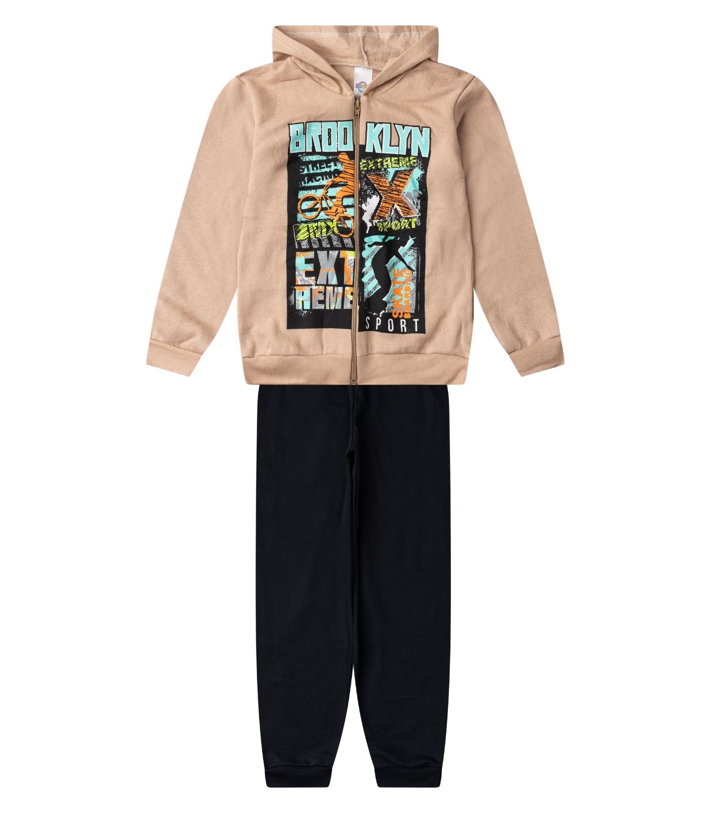 Conjunto Moletom Menino Jaqueta E Calça Select Bege