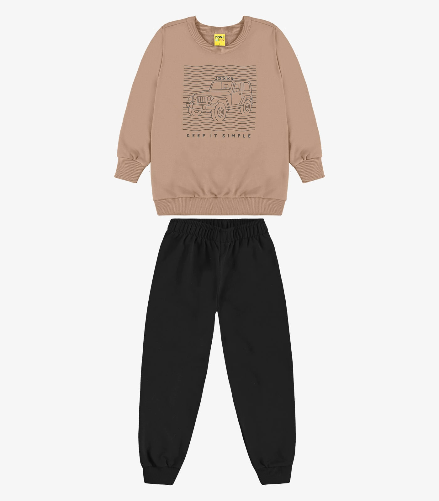 Conjunto Blusão e Calça Moletom Sarjado Rovi Kids Marrom