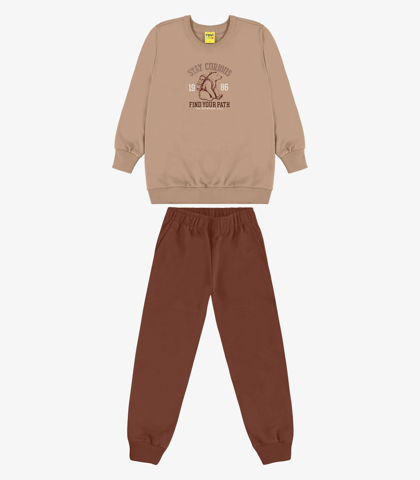Conjunto Blusão e Calça Moletom Rovi Kids Marrom