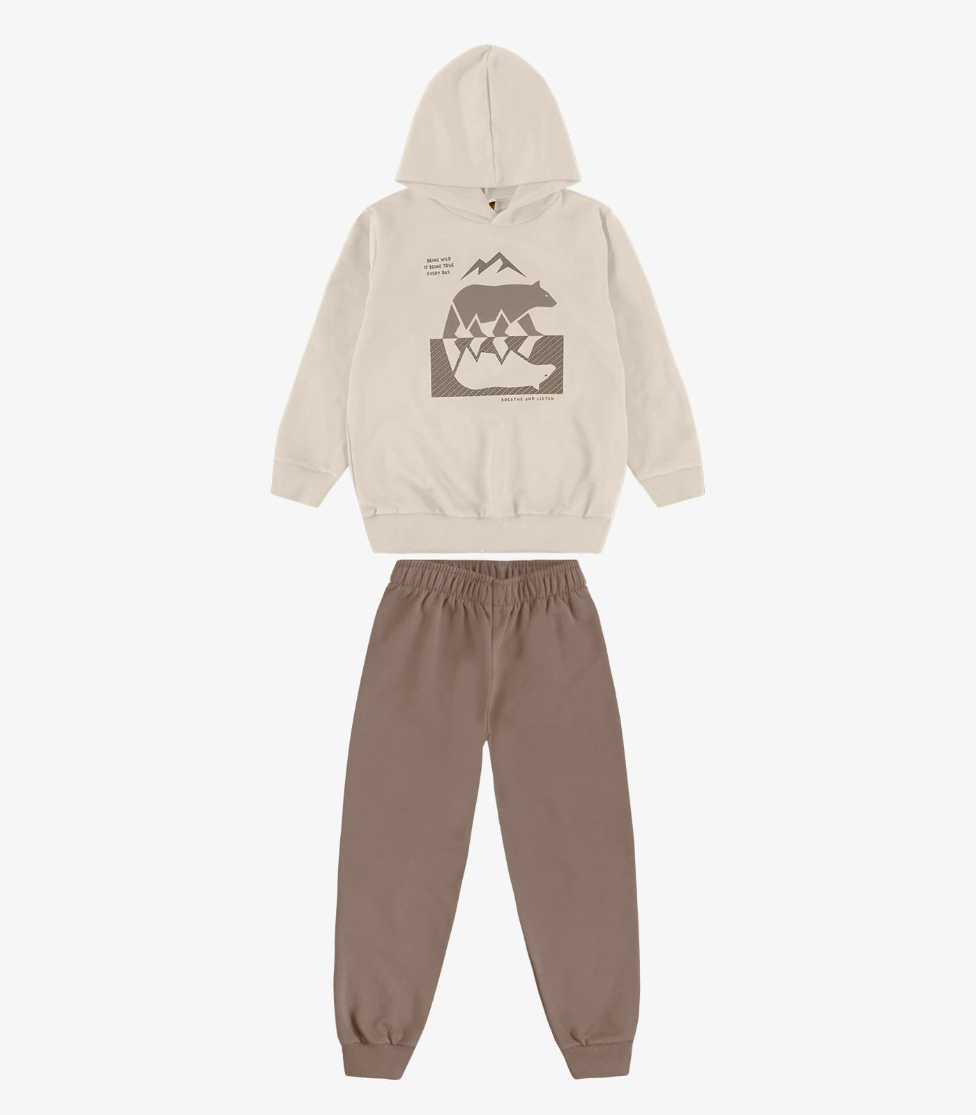Conjunto Blusão Capuz e Calça Moletom Rovi Kids Bege