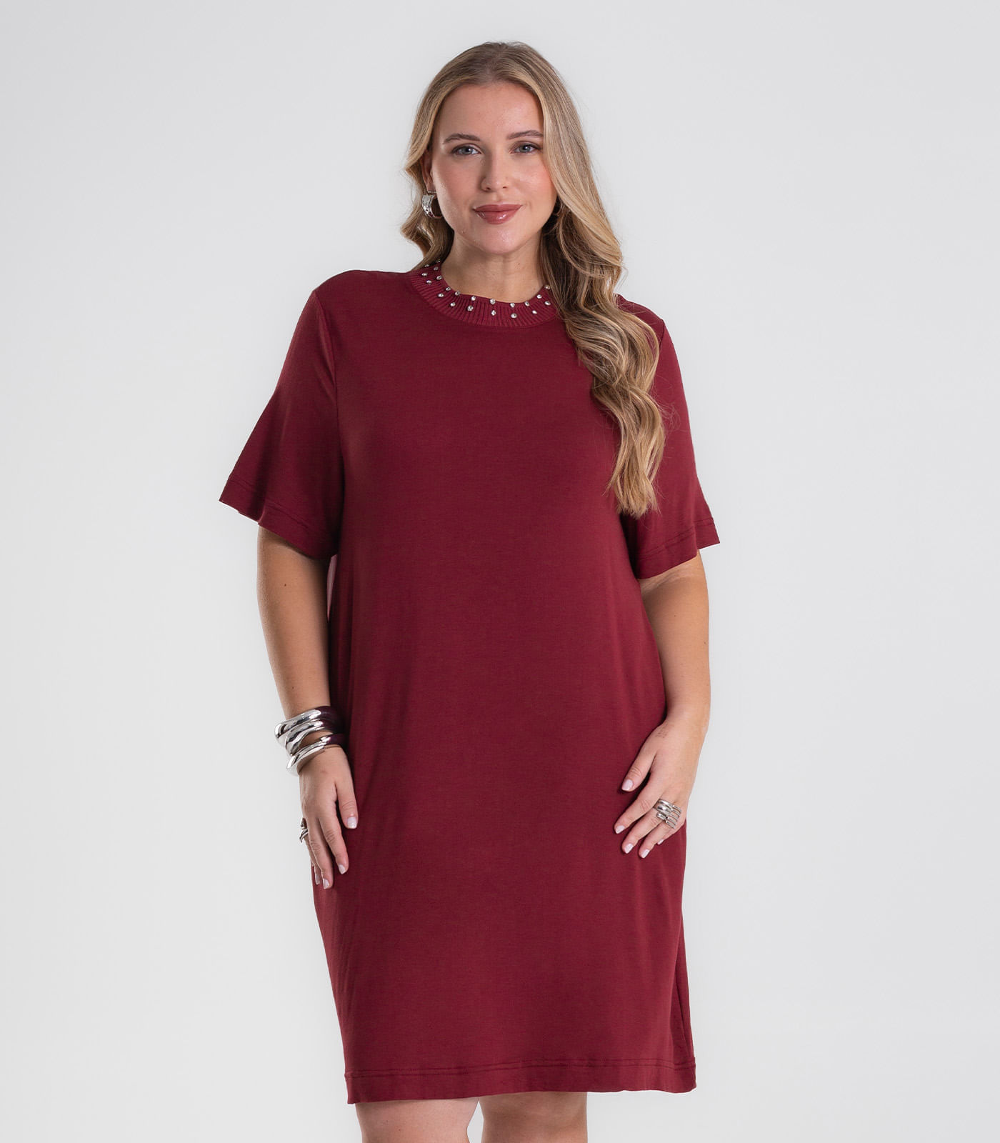 Vestido Feminino Molecotton Plus Size Secret Glam Vermelho