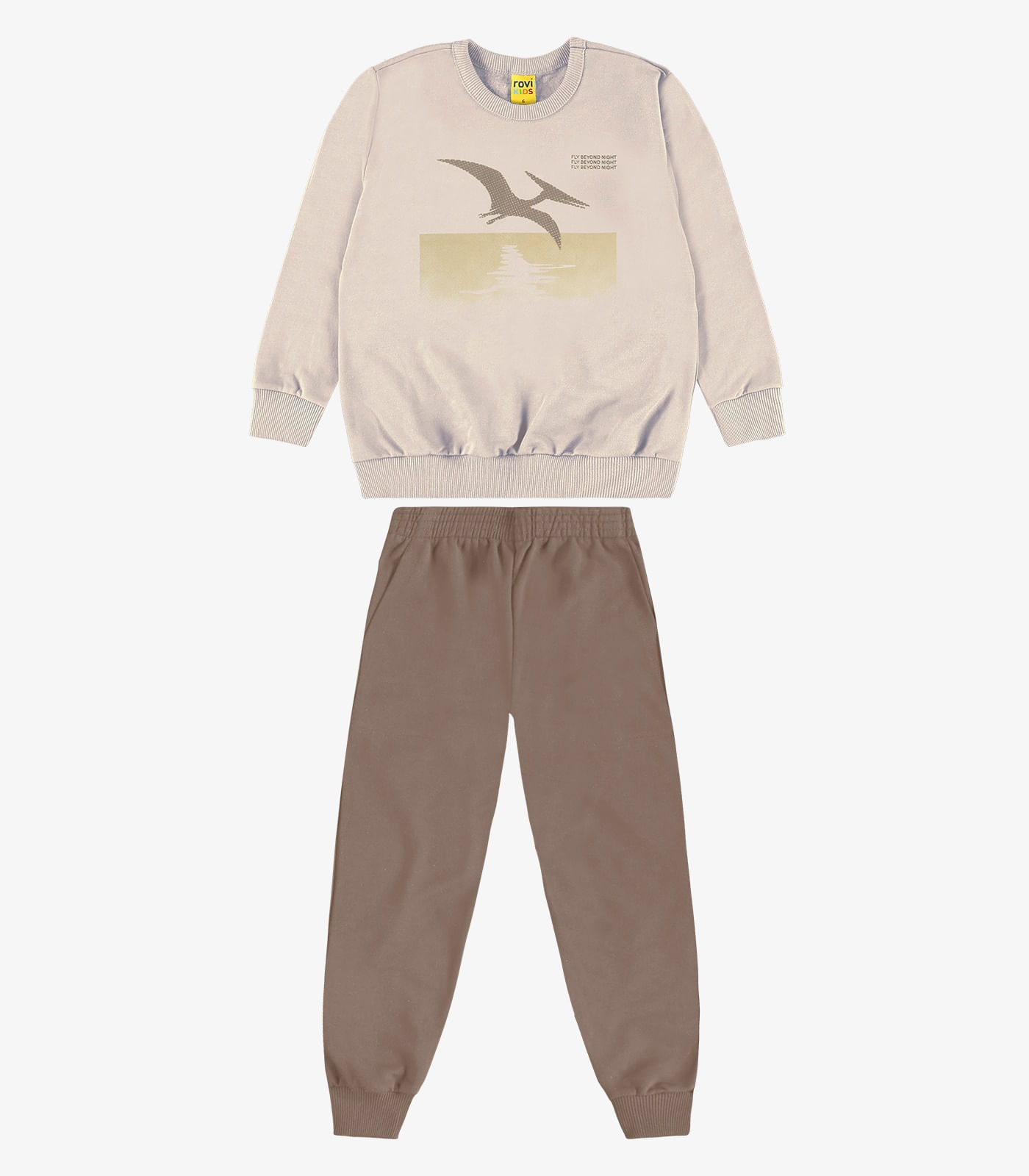 Conjunto Blusão e Calça Moletom Rovi Kids Bege
