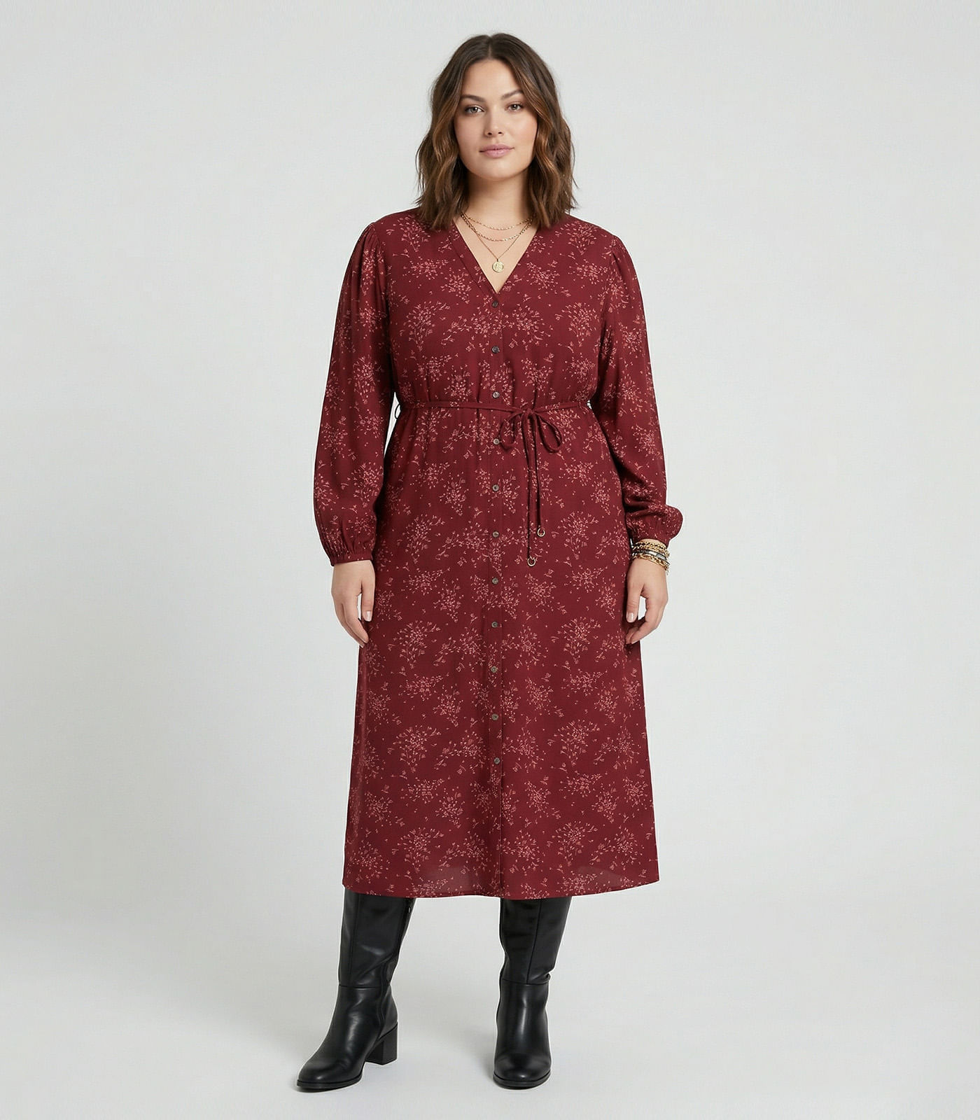 Vestido Midi Manga Longa Plus Size Secret Glam Vermelho