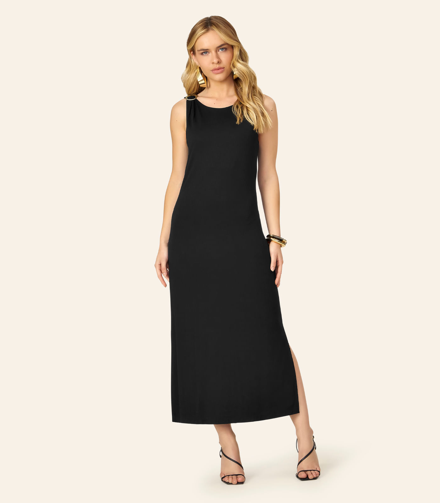 Vestido Feminino Super Midi Visco Endless Preto