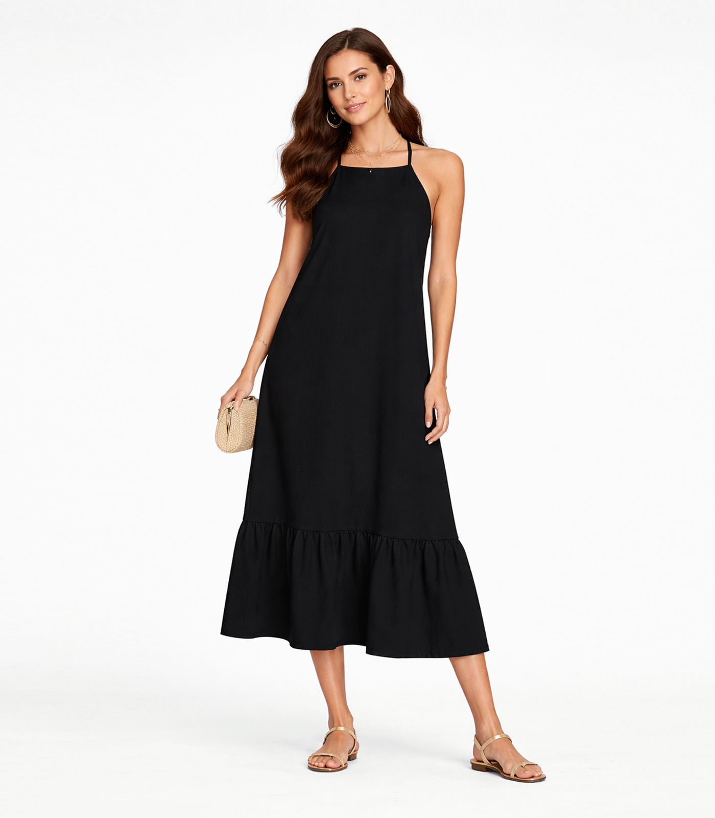 Vestido Longo De Alça E Recorte Maria Infinita Cor Preto