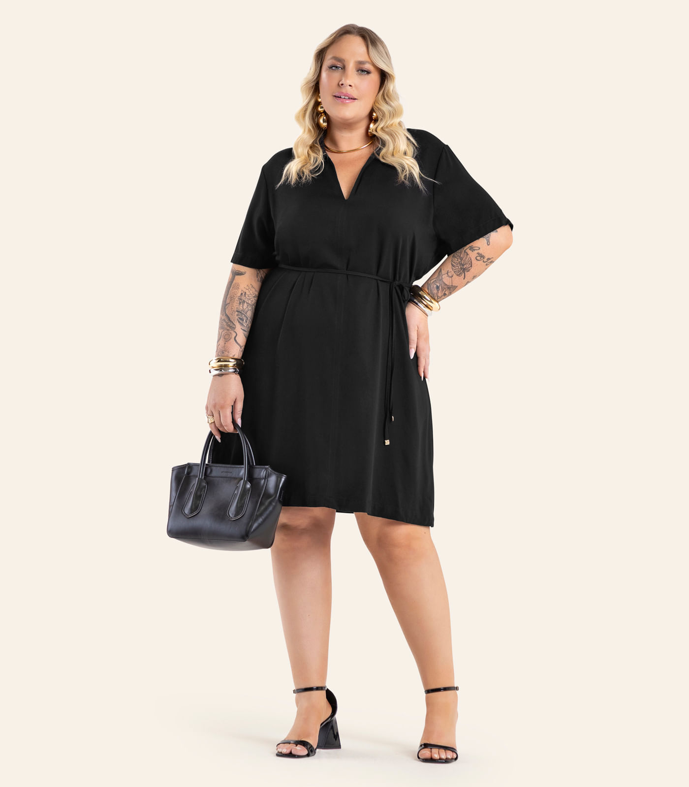 Vestido Feminino Curto Viscose Sarjada Secret Glam Preto