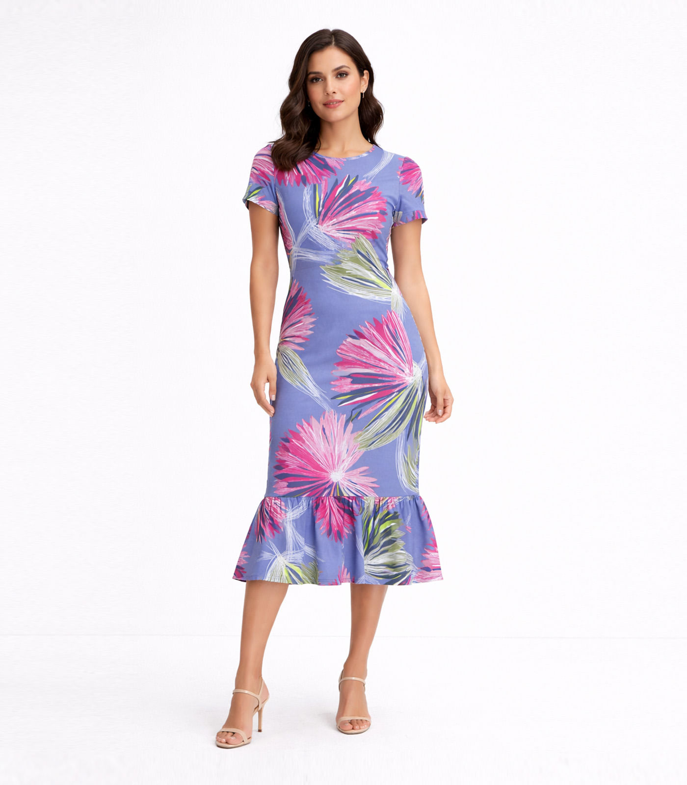 Vestido Feminino Midi Slim Em Suplex Select Azul