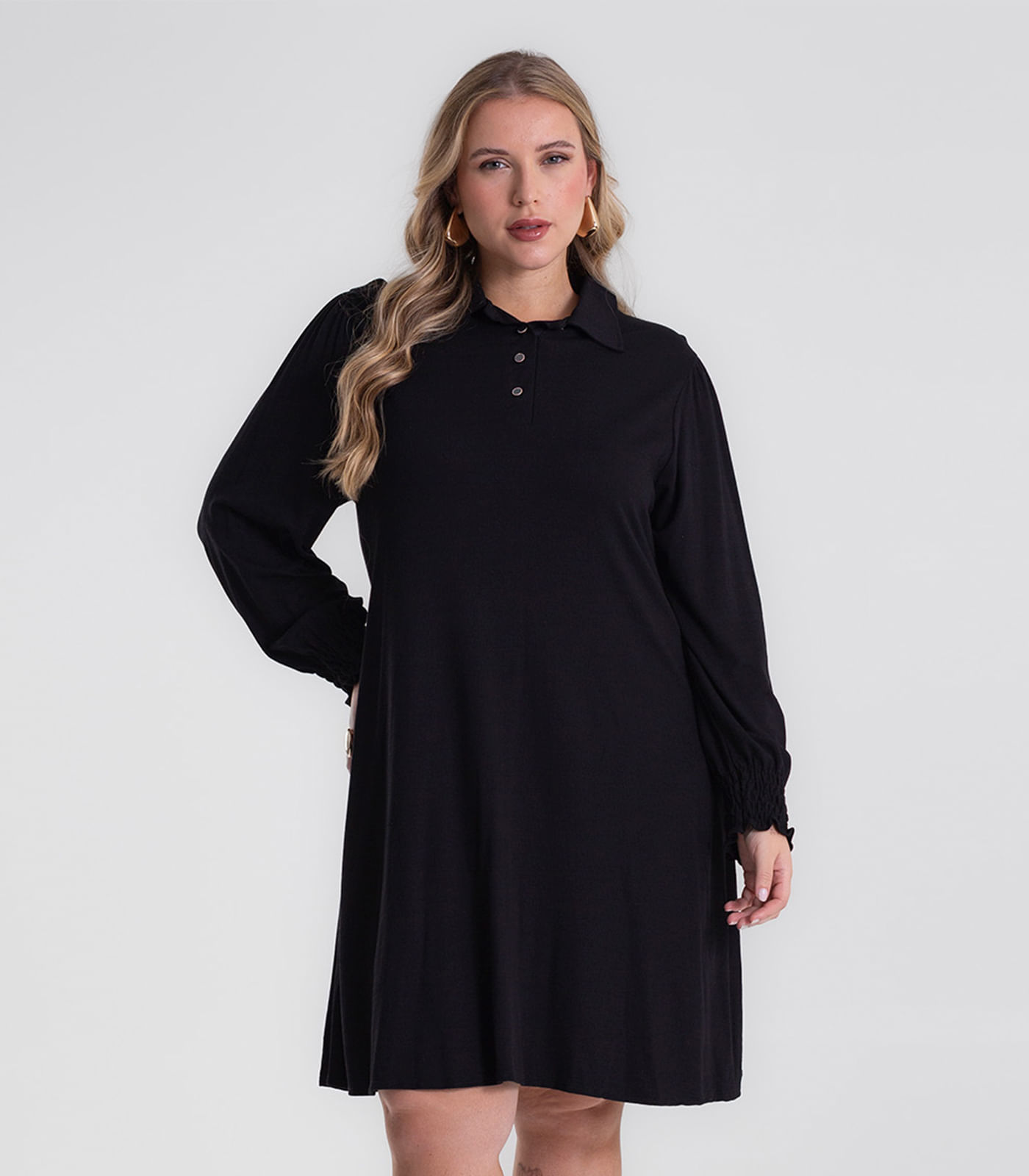 Vestido Manga Longa Evase Plus Size Secret Glam Preto