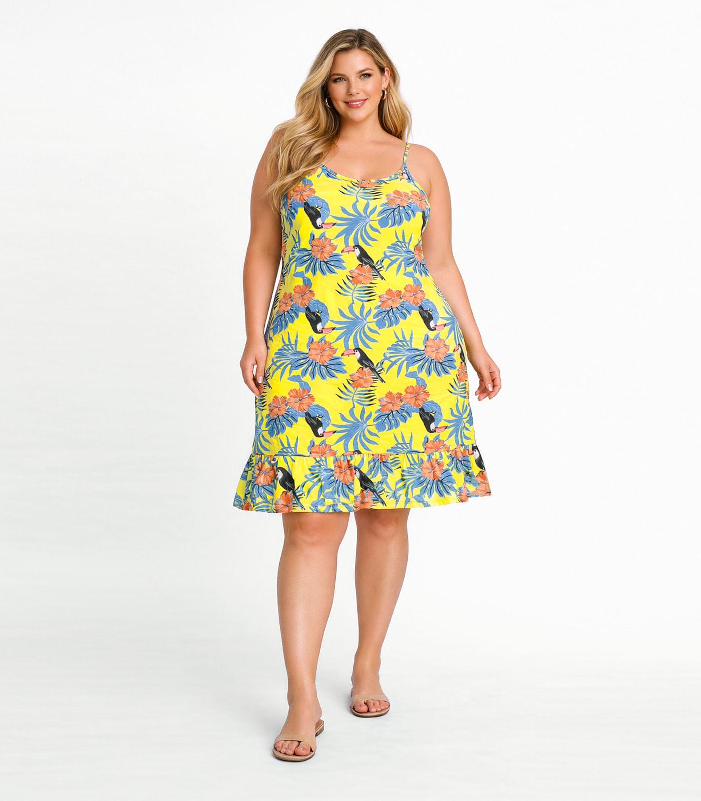 Vestido Curto Feminino Estampado Plus Size Select Amarelo