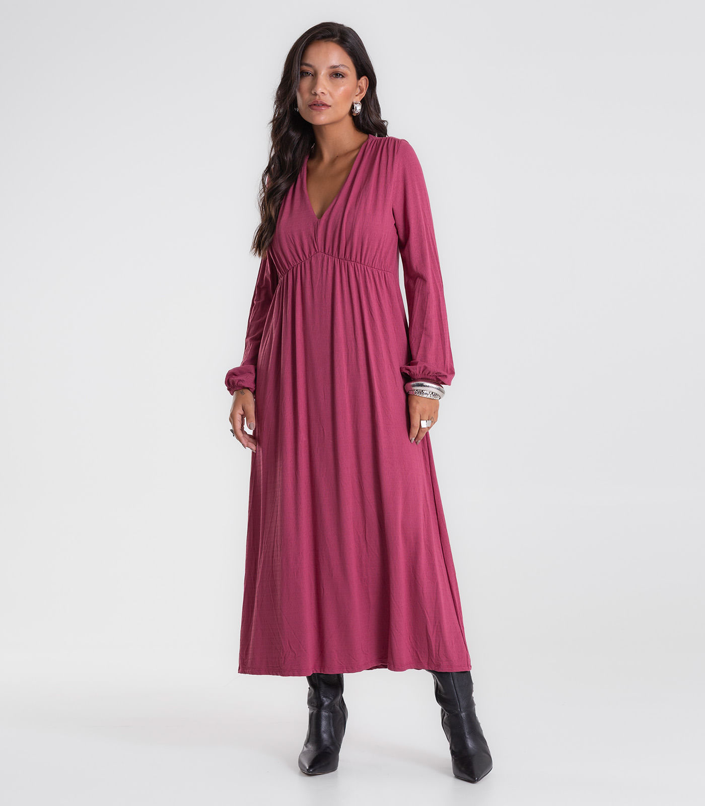 Vestido Feminino Midi Manga Bufante Endless Vermelho