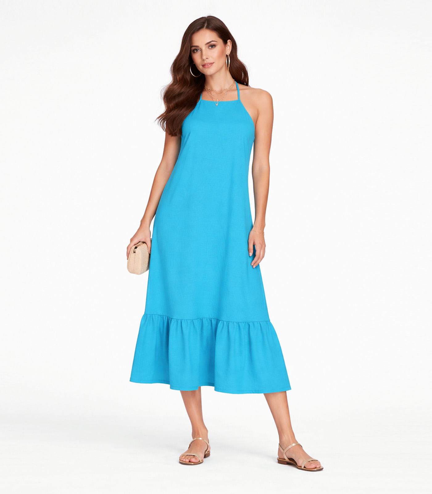 Vestido Longo De Alça E Recorte Maria Infinita Cor Azul