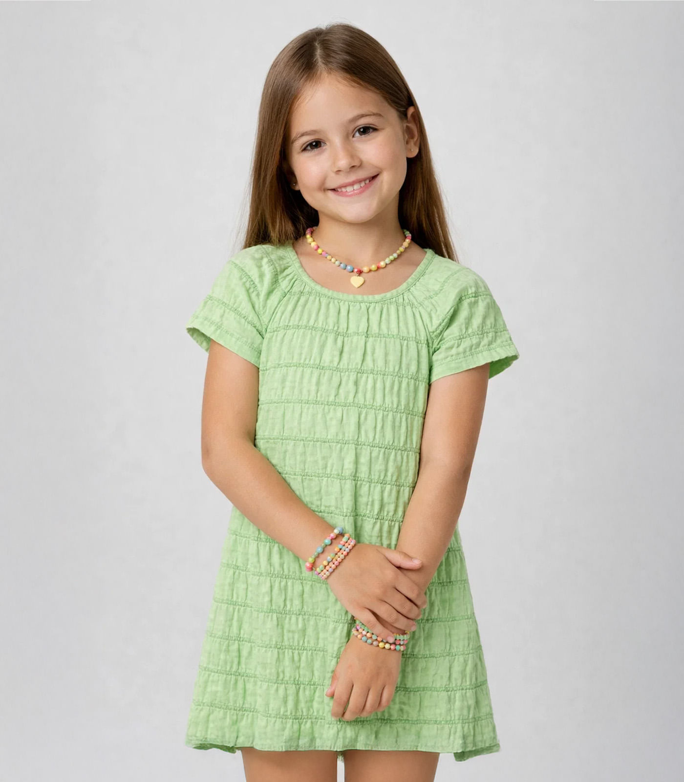 Vestido Infantil Com Franzido Na Manga Select Verde