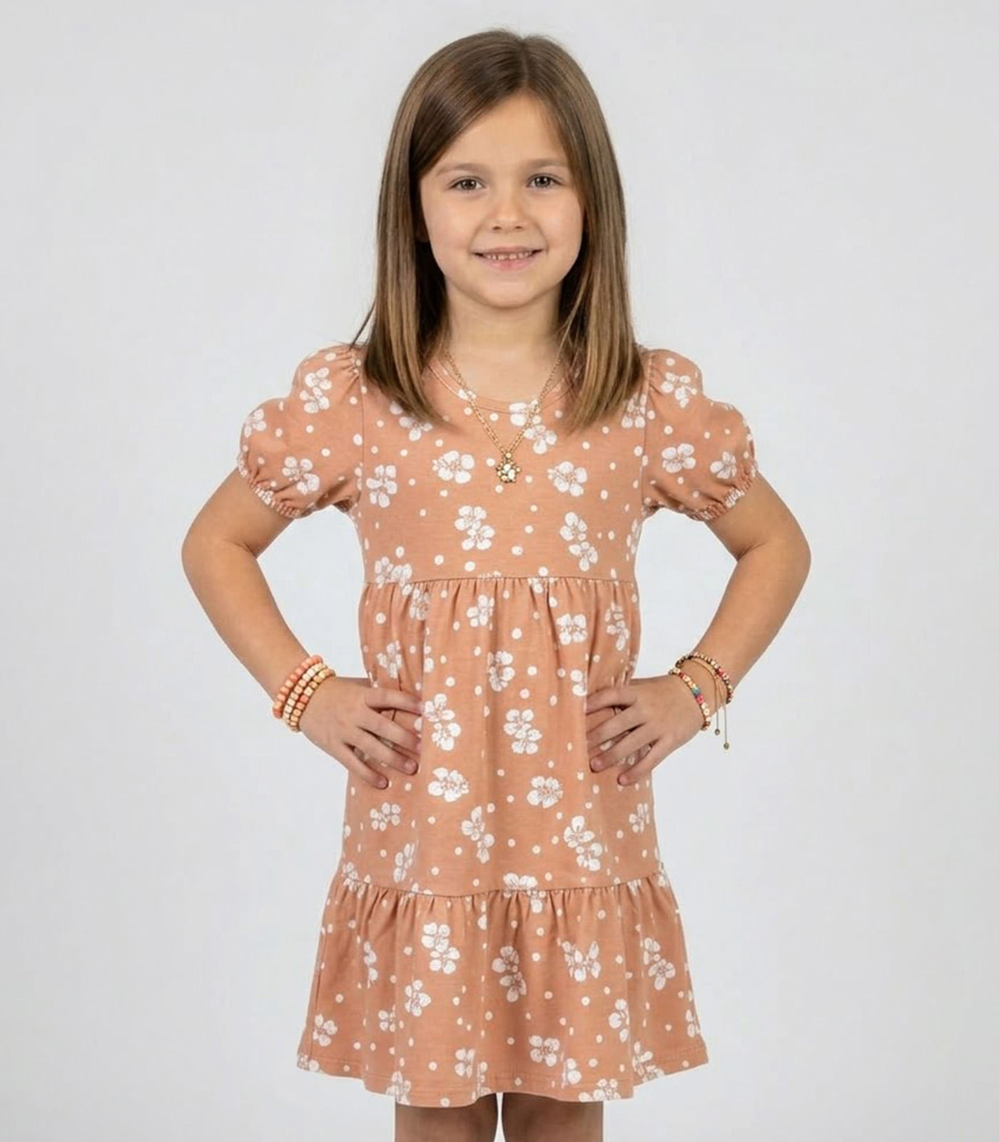 Vestido Infantil Com Franzido na Saia Select Marrom