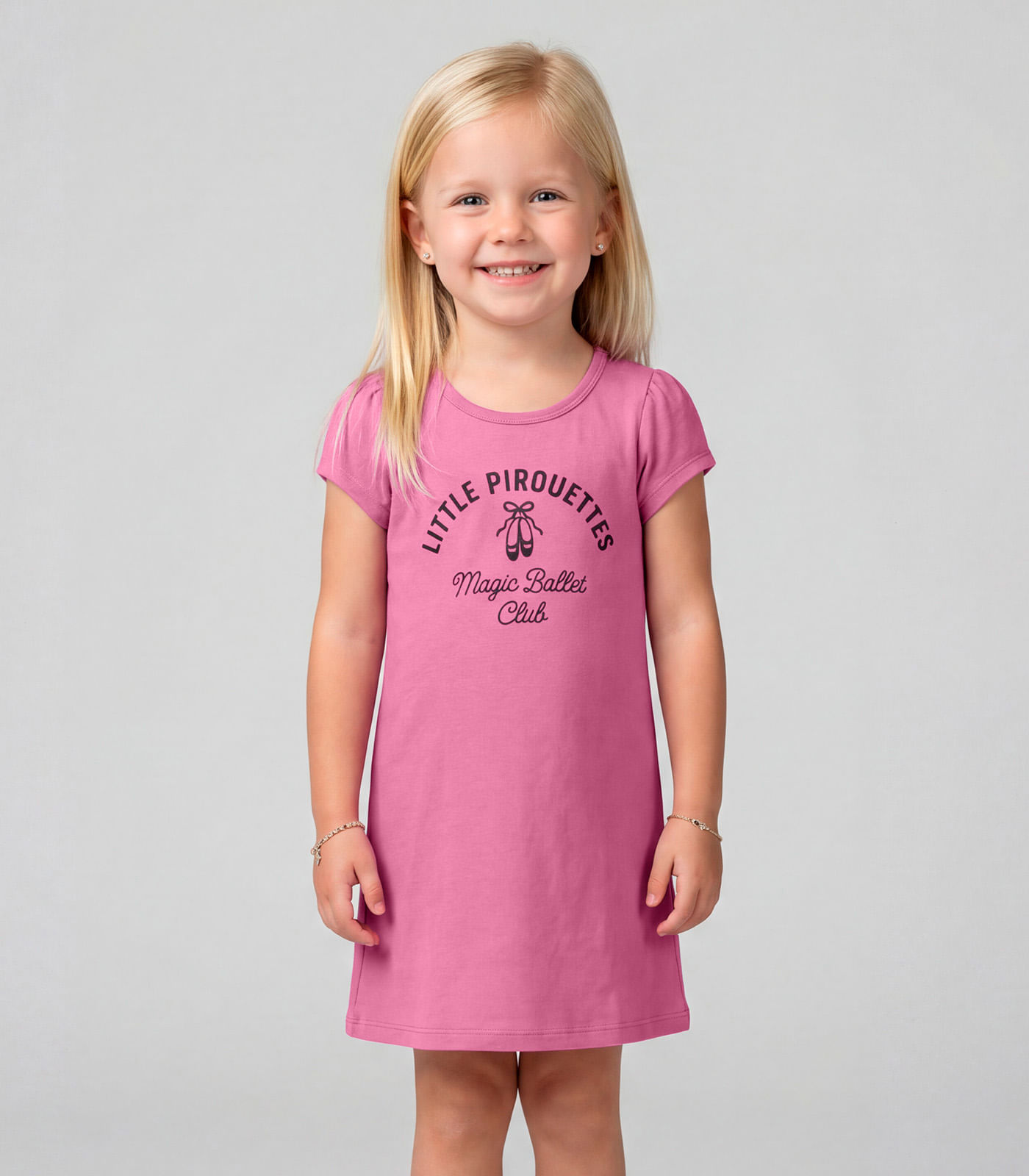 Vestido Infantil Manga Curta Estampado Select Rosa