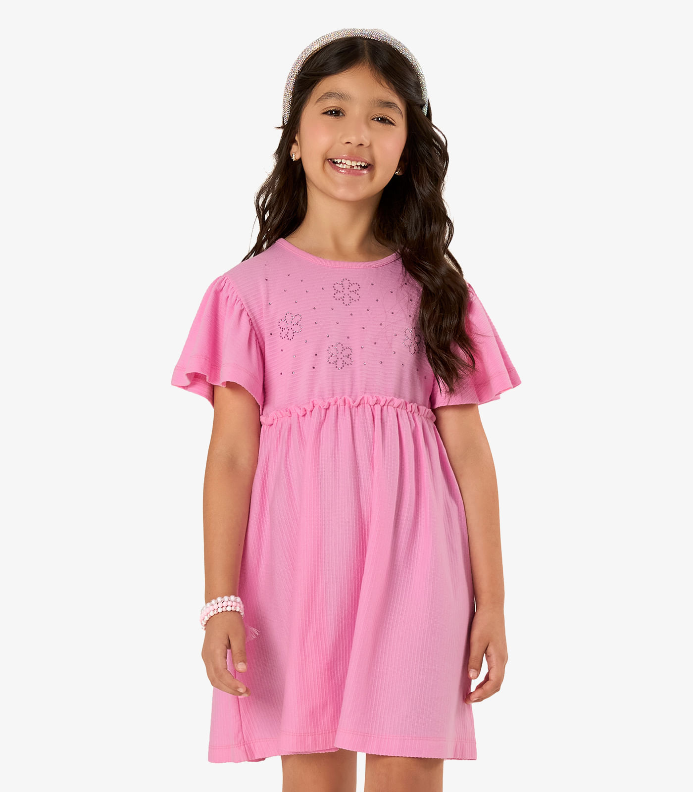 Vestido Infantil Malha Texturizada Rovi Kids Rosa