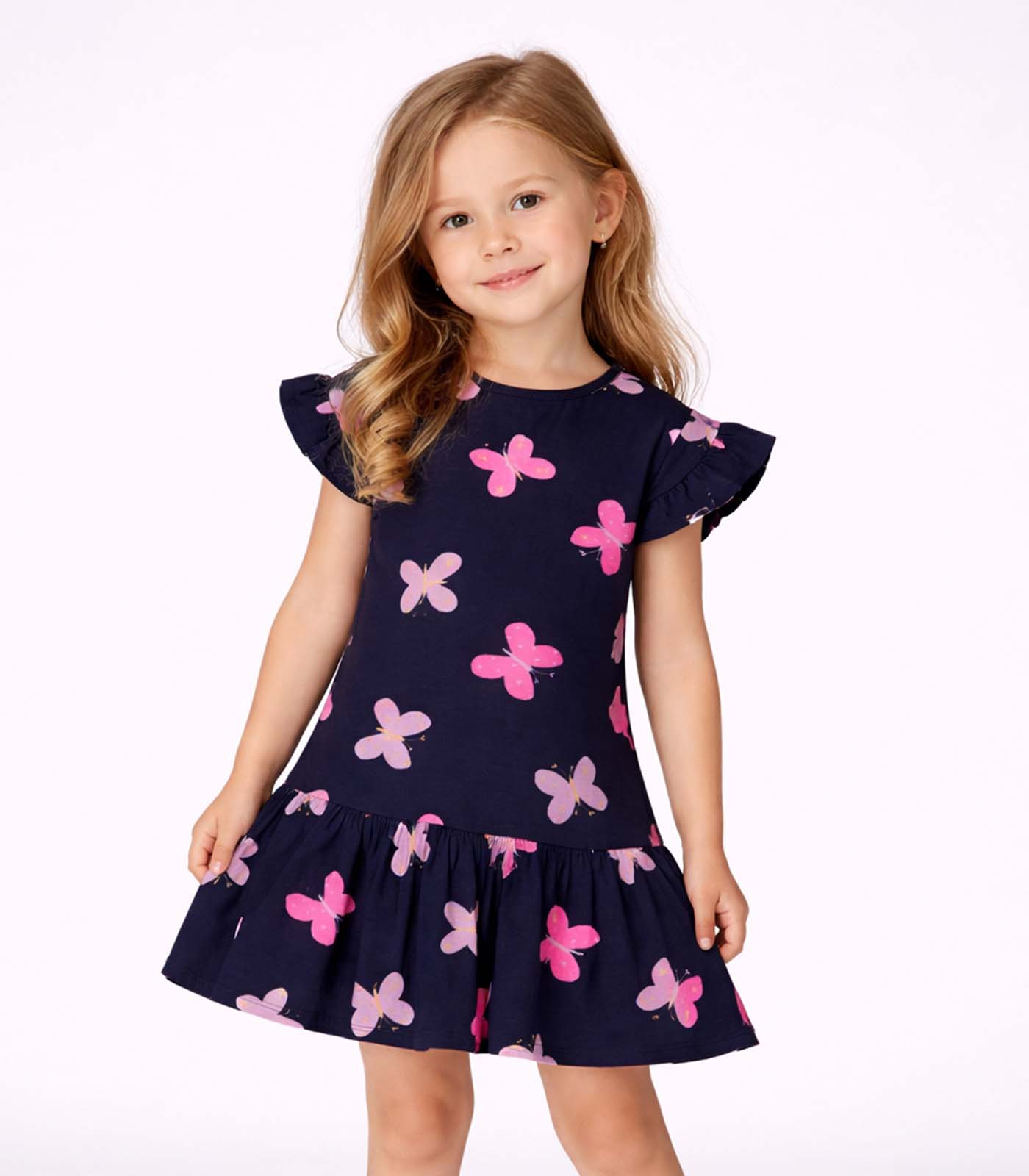 Vestido Infantil Estampado E Franzidos Select Azul