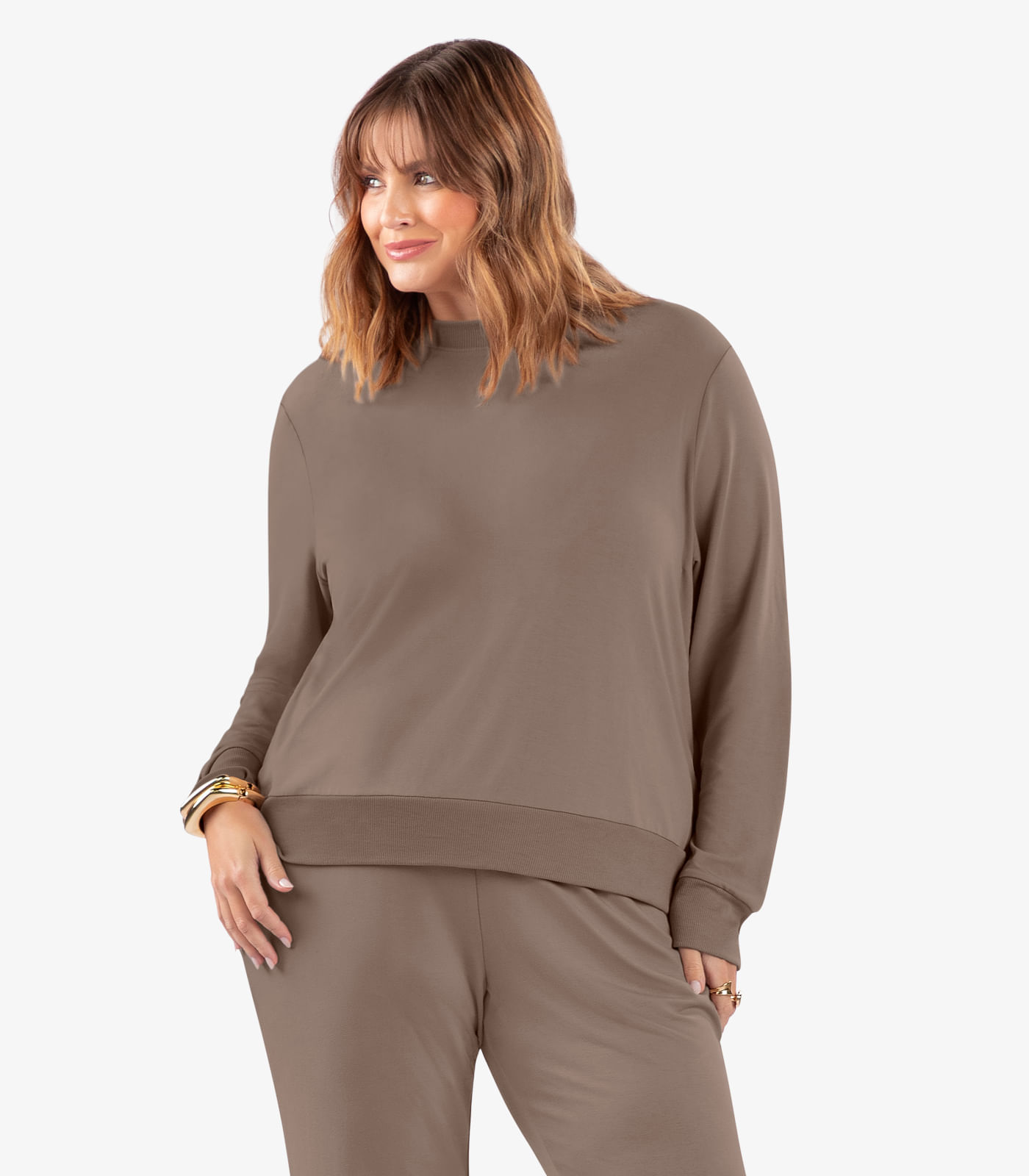 Blusão Feminino Plus Size Manga Longa Secret Glam Cinza