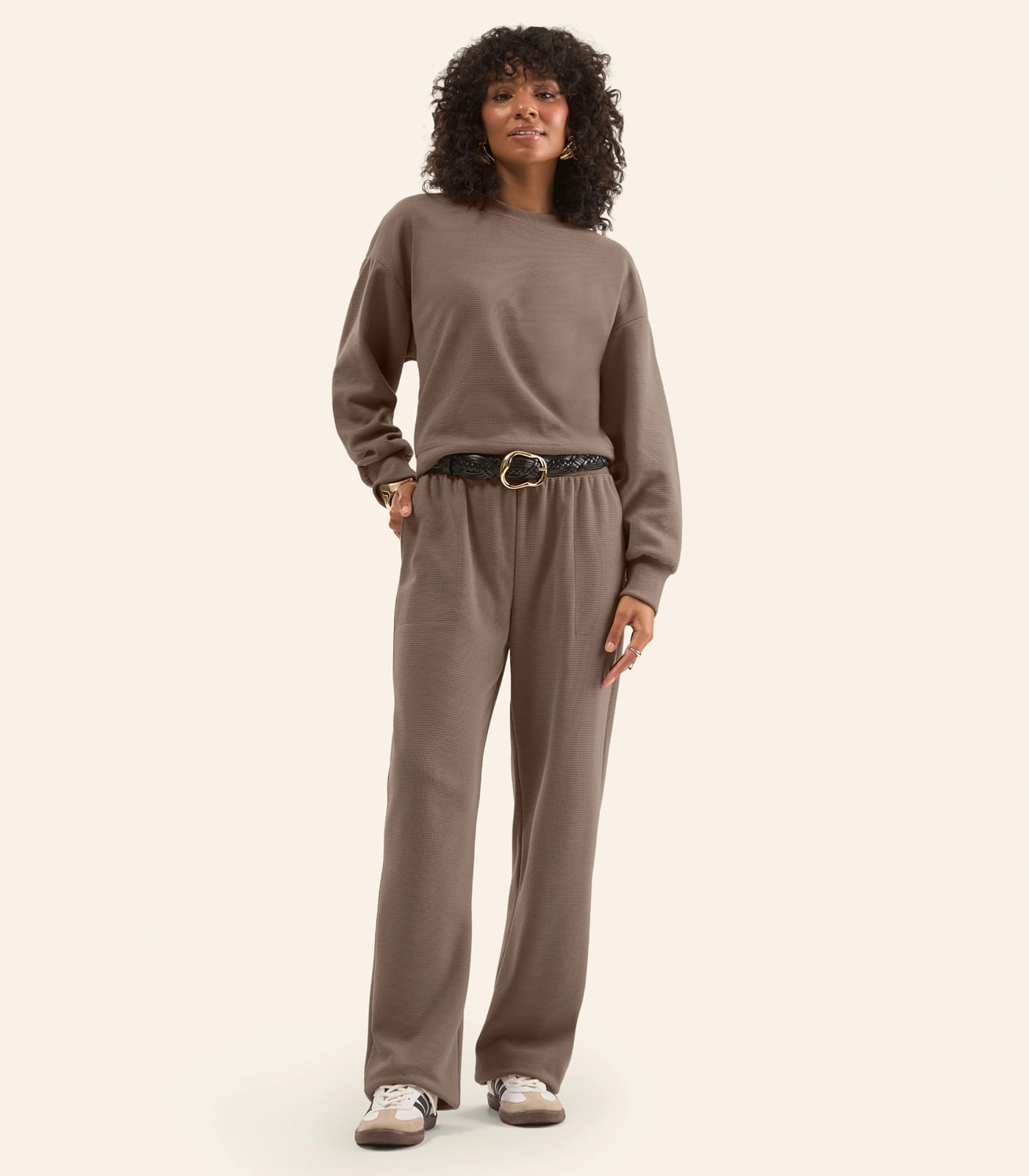 Conjunto Blusão Com Calça Feminino Rovitex Marrom