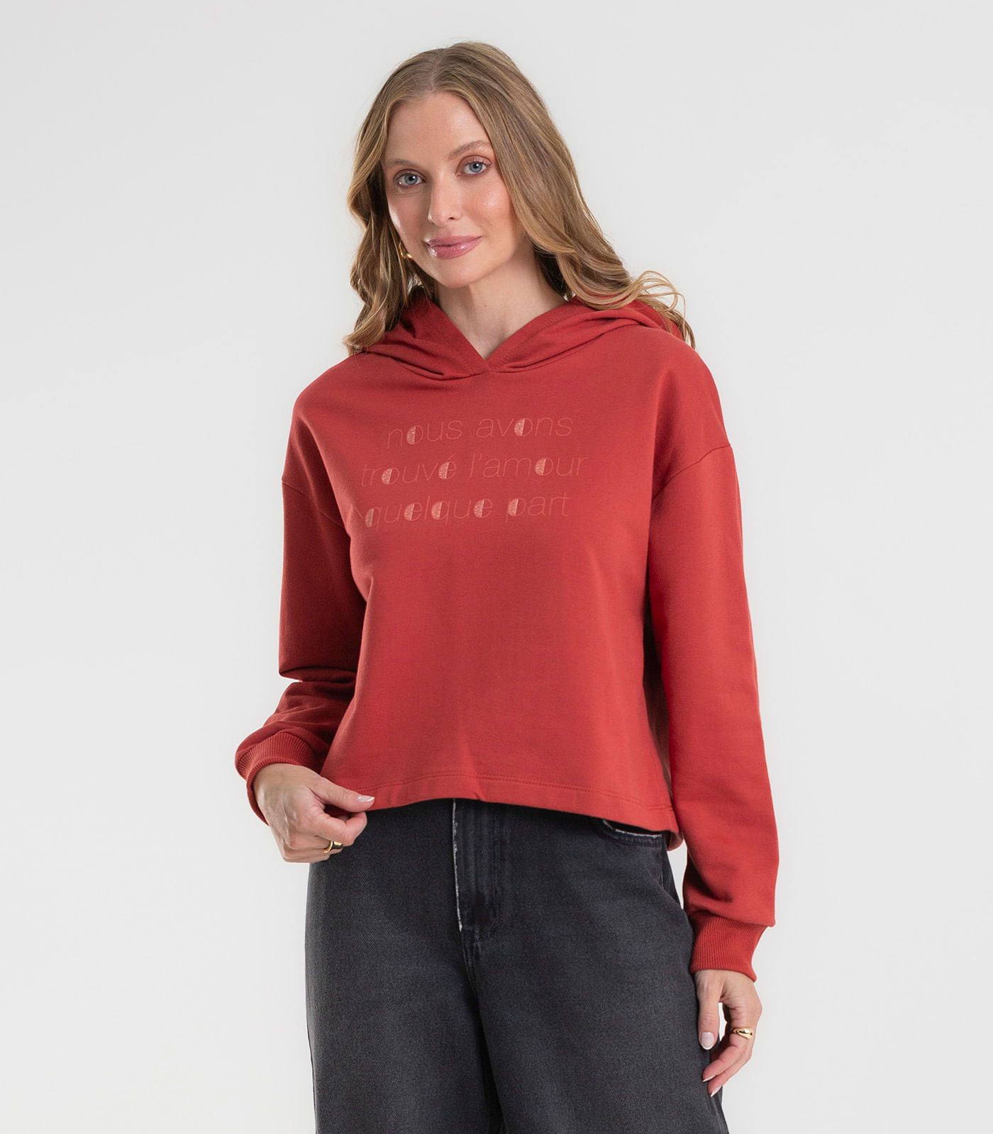 Blusão Cropped Feminino Com Capuz Rovitex Laranja