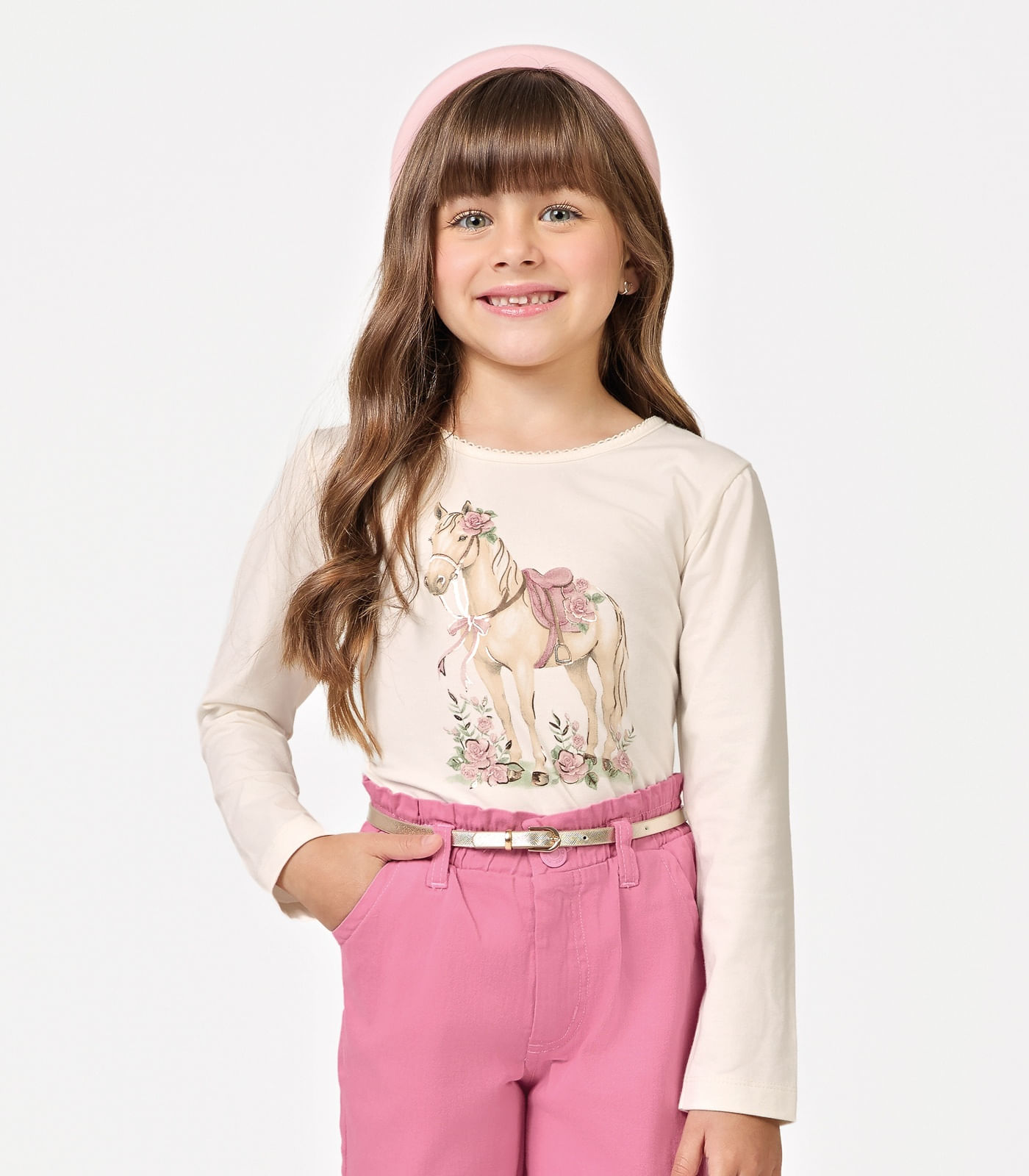 Blusa Feminina Infantil Manga Longa Trick Nick Bege