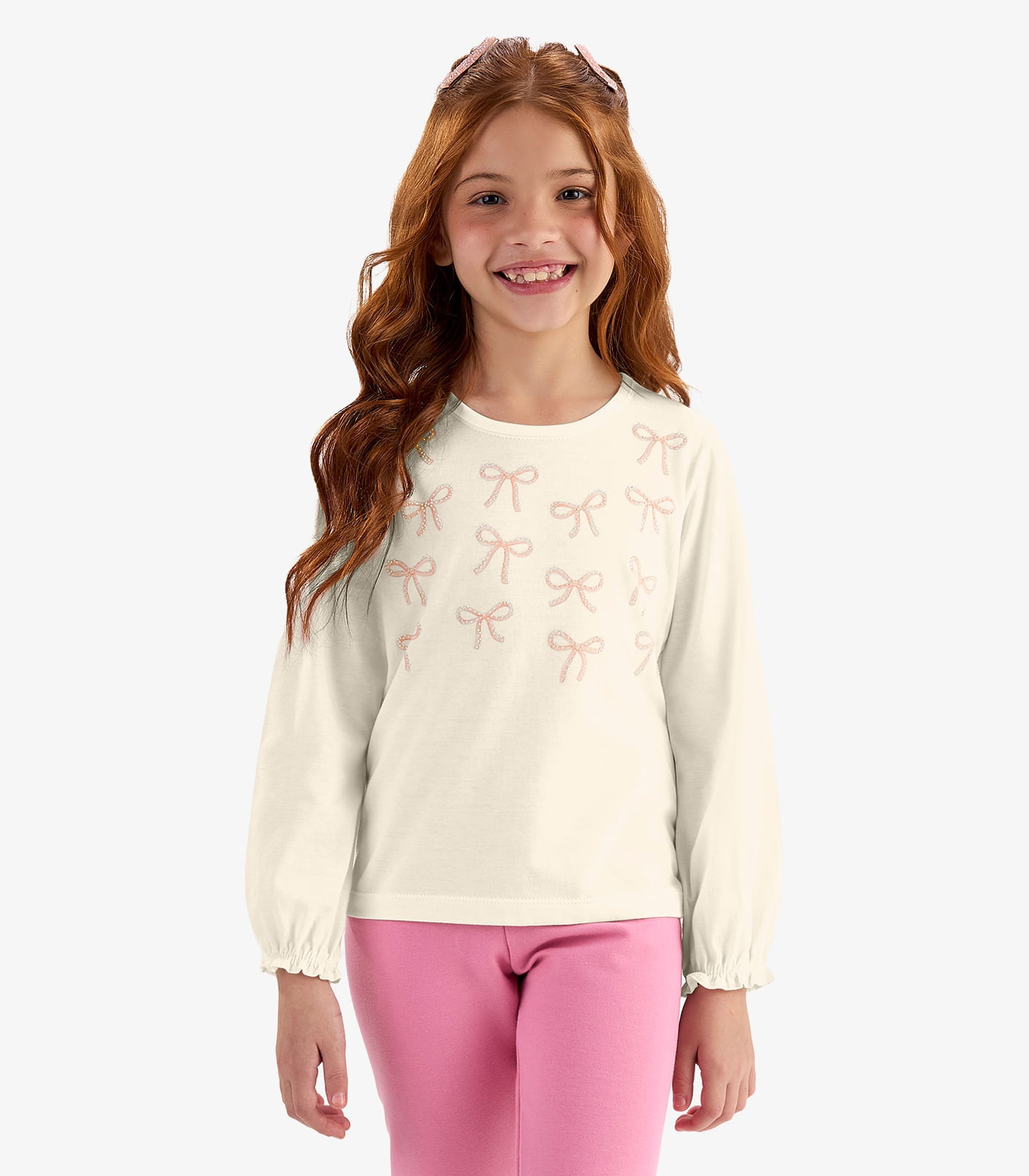 Blusa Manga Longa Meia Malha Com Estampa Rovi Kids Bege