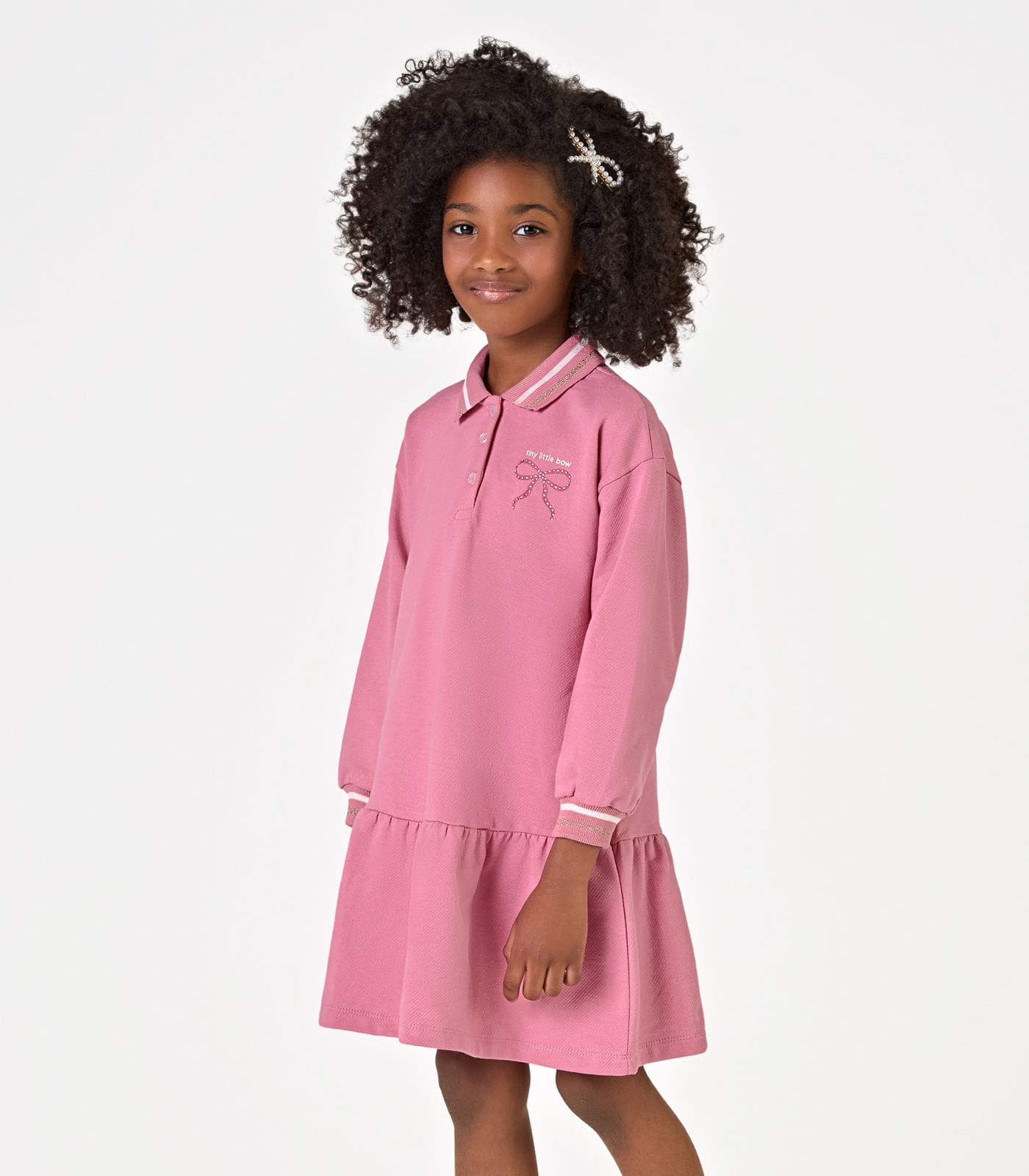 Vestido Manga Longa Trick Nick Rosa