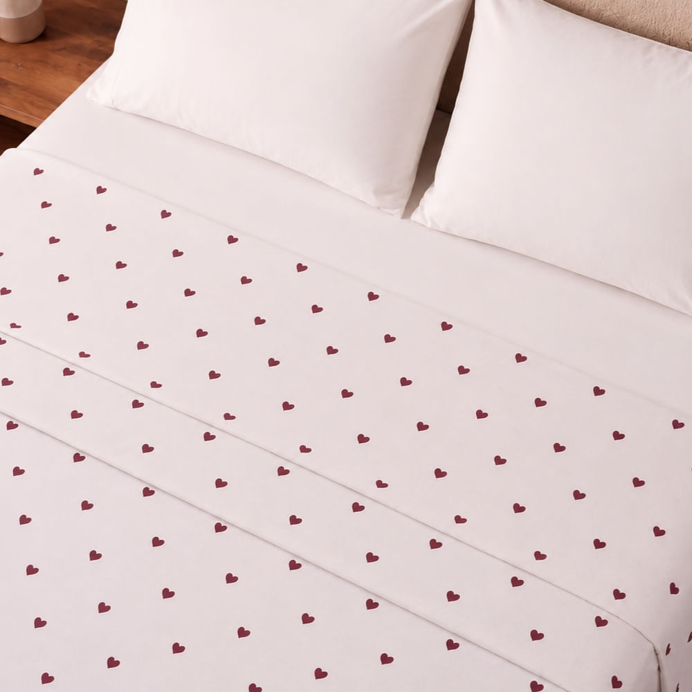 Lencol Avulso Queen 100% Algodao Mini Coracoes Par Perfeito
