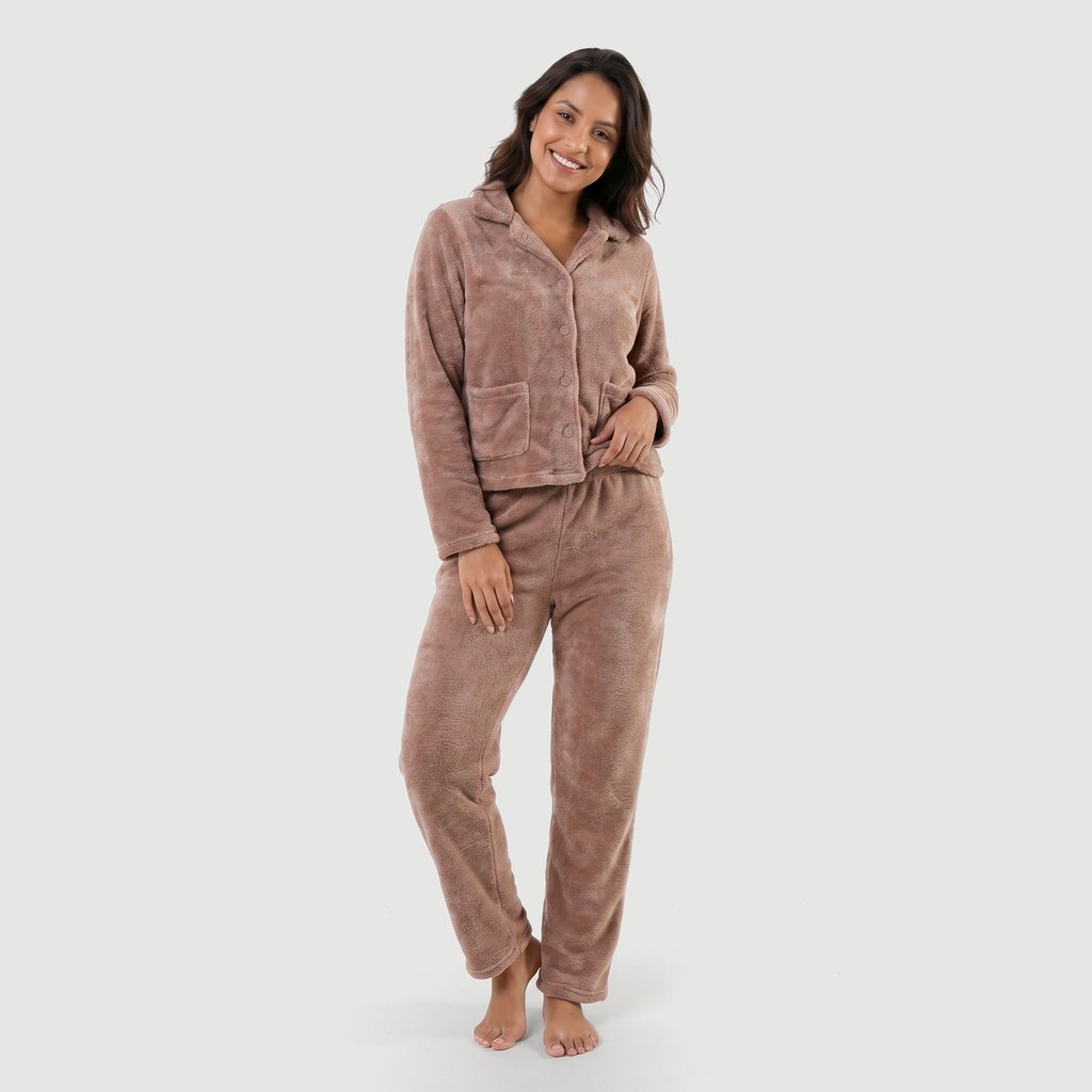 Pijama Manga Longa Cn Slo Uniq Pijama Ml Fleece Americano Com Textura Liso Rpt437369931521 Marrom