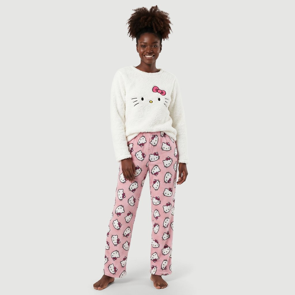 Pijama Manga Longa Cn Prd Hello Kitty V Pijama Ml Lic Fleece Com Bordado Frontal E Calca Estampada