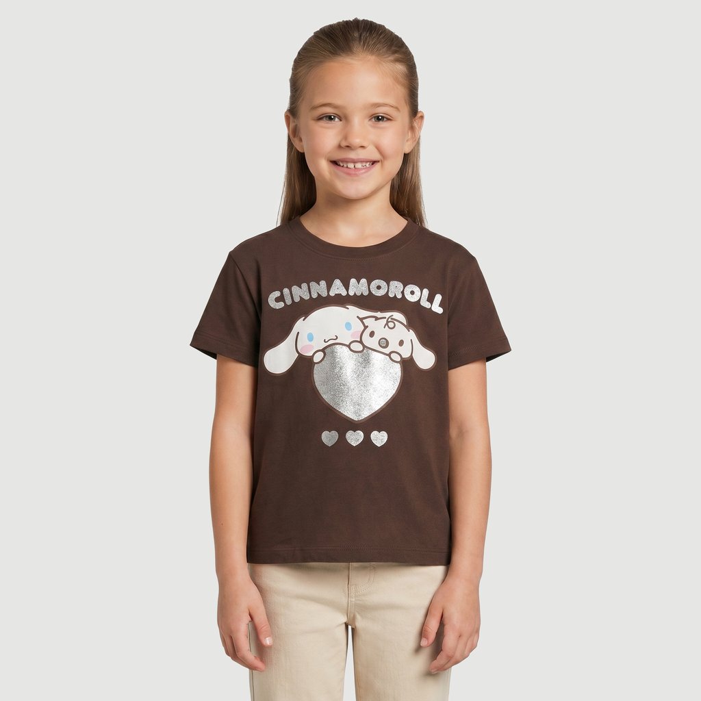 Blusa Manga Curta Infa Slo Cinnamoroll Estampado Marrom