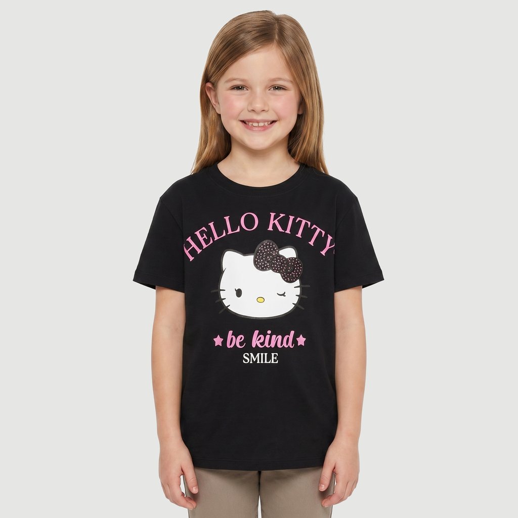 Blusa Manga Curta Infa Slo Hello Kitty Estampado Preto