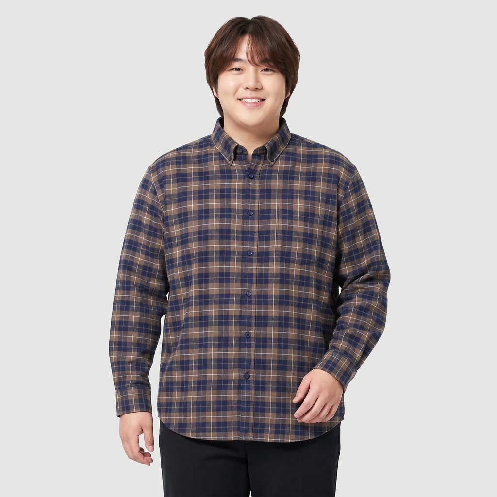 Camisa Manga Longa Ck Slo Id Casual Ml Plus Size Flanela Xadrez Fio Tinto Liso Rpt 736132 Azul Marinho