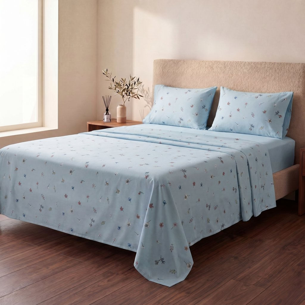 Jogo Cama Qs 4 Pecas Mf Campobella Flowers Azul Pnb Casa