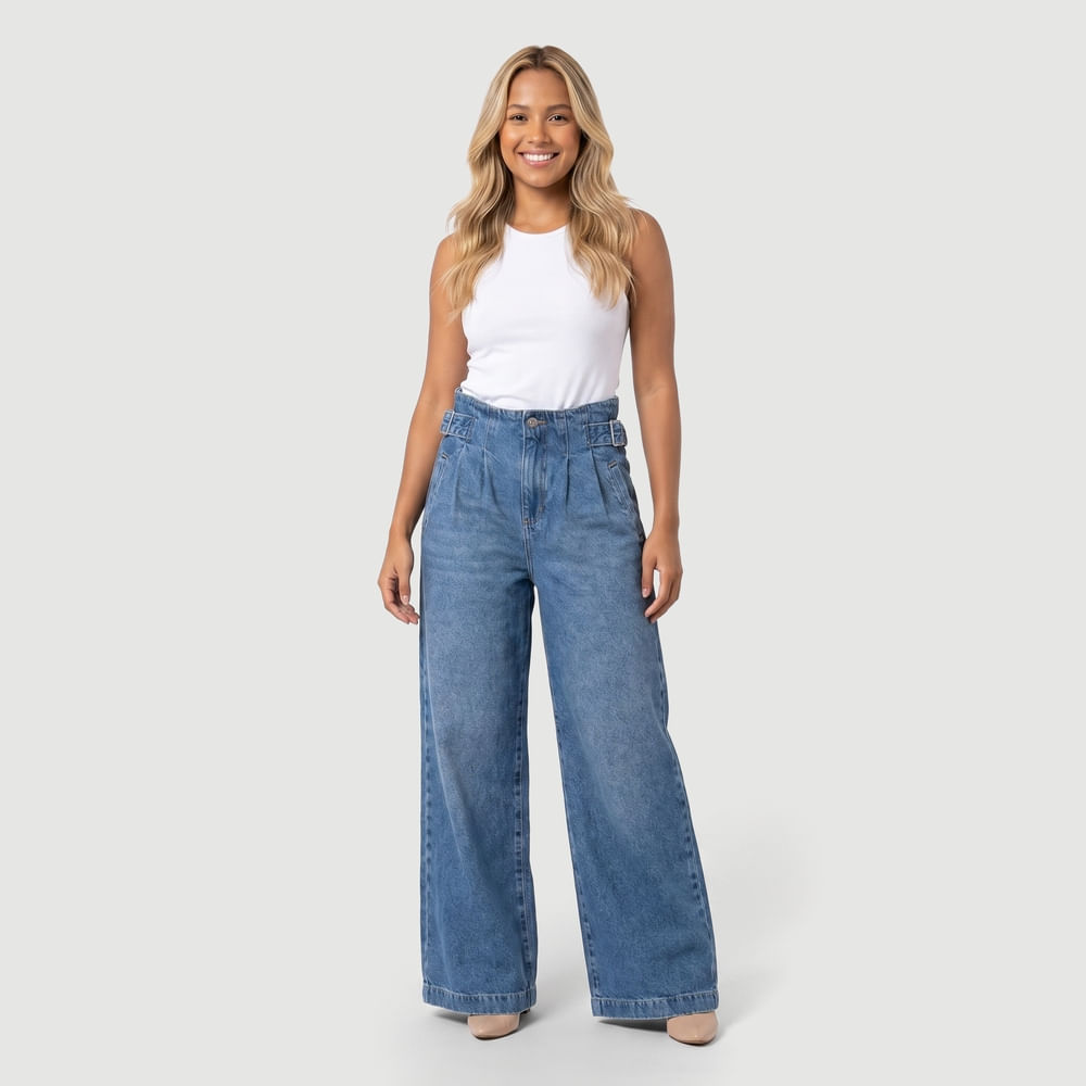 Calça Jeans Wide Leg Cropped