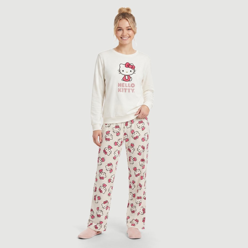 Pijama Manga Longa Cn Prd Hello Ty  Moletinho De Pve  Estampado Pe2290 Off White