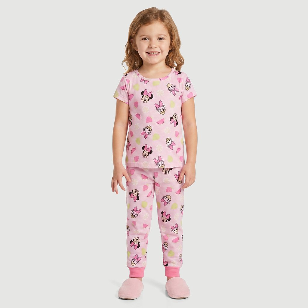 Pijama Manga Curta Ppa Slo Disney V  Mc C Calca Rotativo Minnie E Margarida Frutas M27114  Estampado Rosa