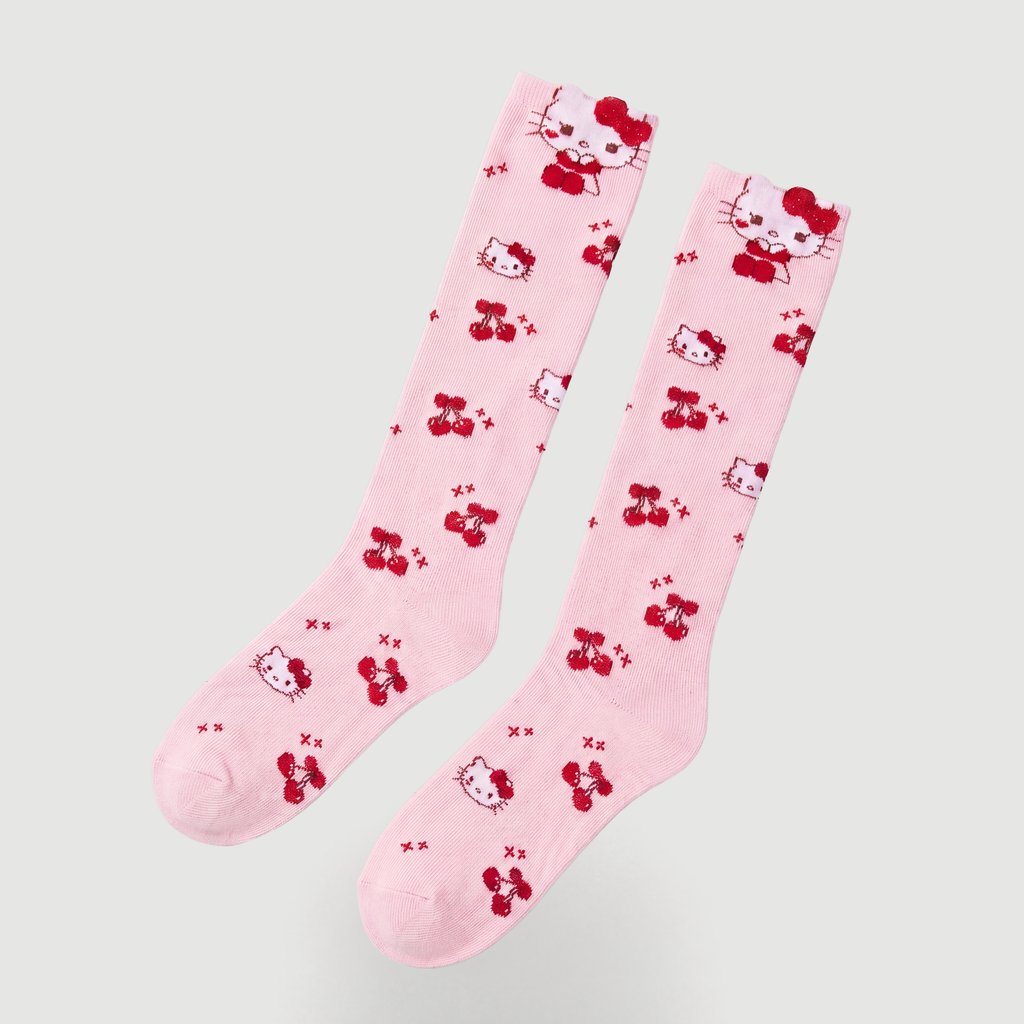 Meia Ace Slo Hello Ty Meia 34 Infantil Com Lurex Efeito 3D Hello Ty Rosa Estampado Rosa
