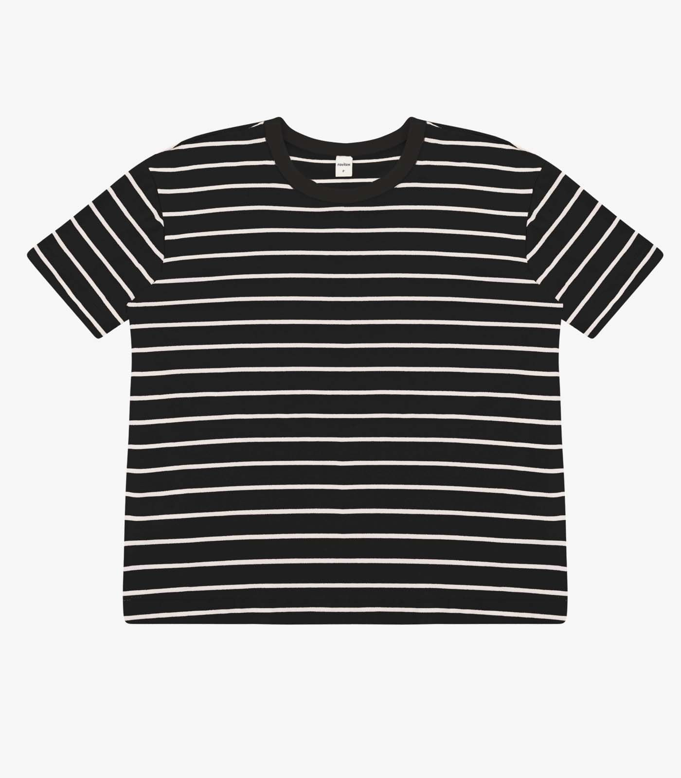 T-Shirt Feminina Básica Listrada Em Cotton Rovitex Preto