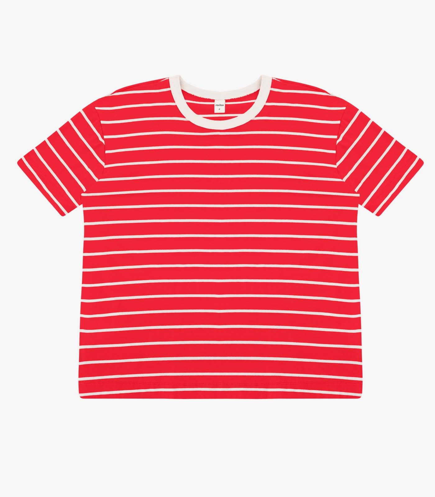 T-Shirt Feminina Básica Listrada Em Cotton Rovitex Laranja