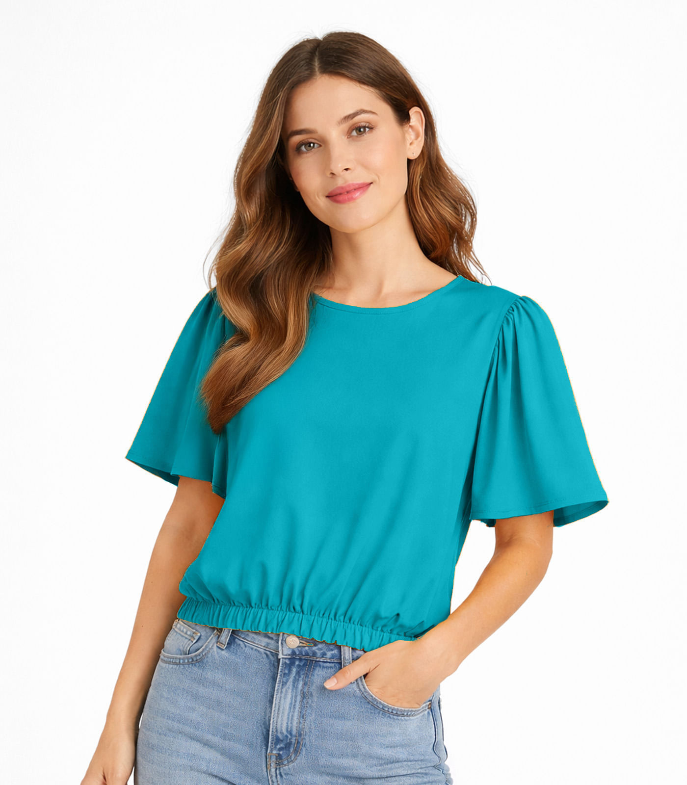 Blusa Feminina Com Franzido Na Manga Infinita Cor Azul