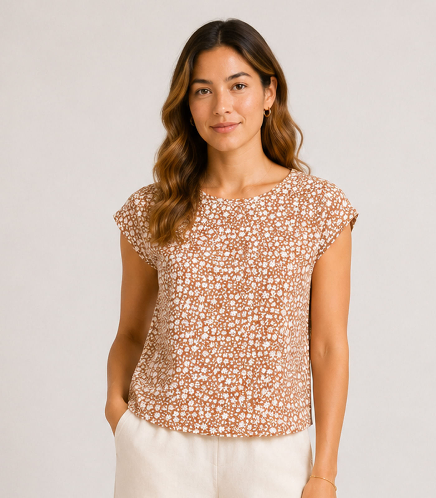 Blusa Feminina Estampada Rovitex Marrom