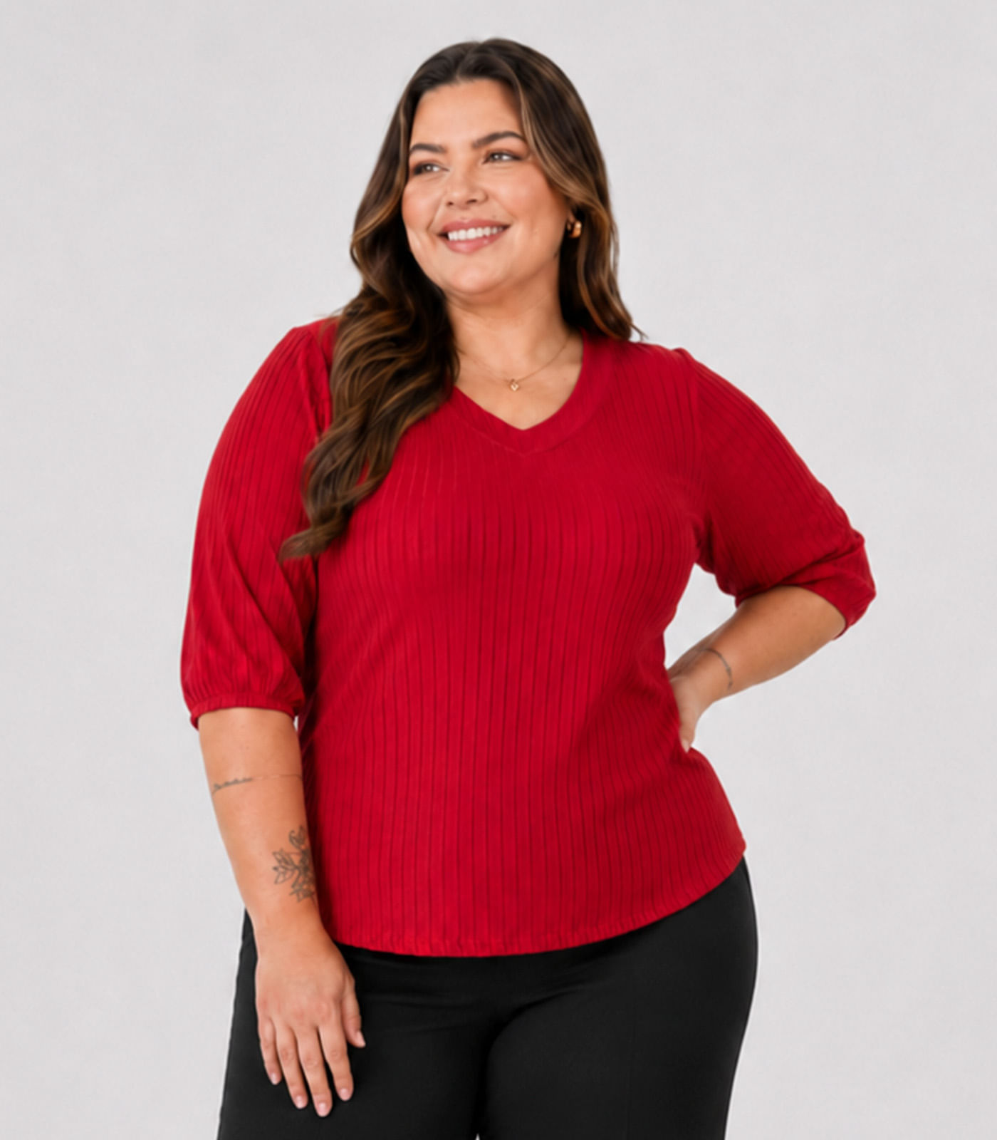 Blusa Canelada Plus Infinita Cor Vermelho