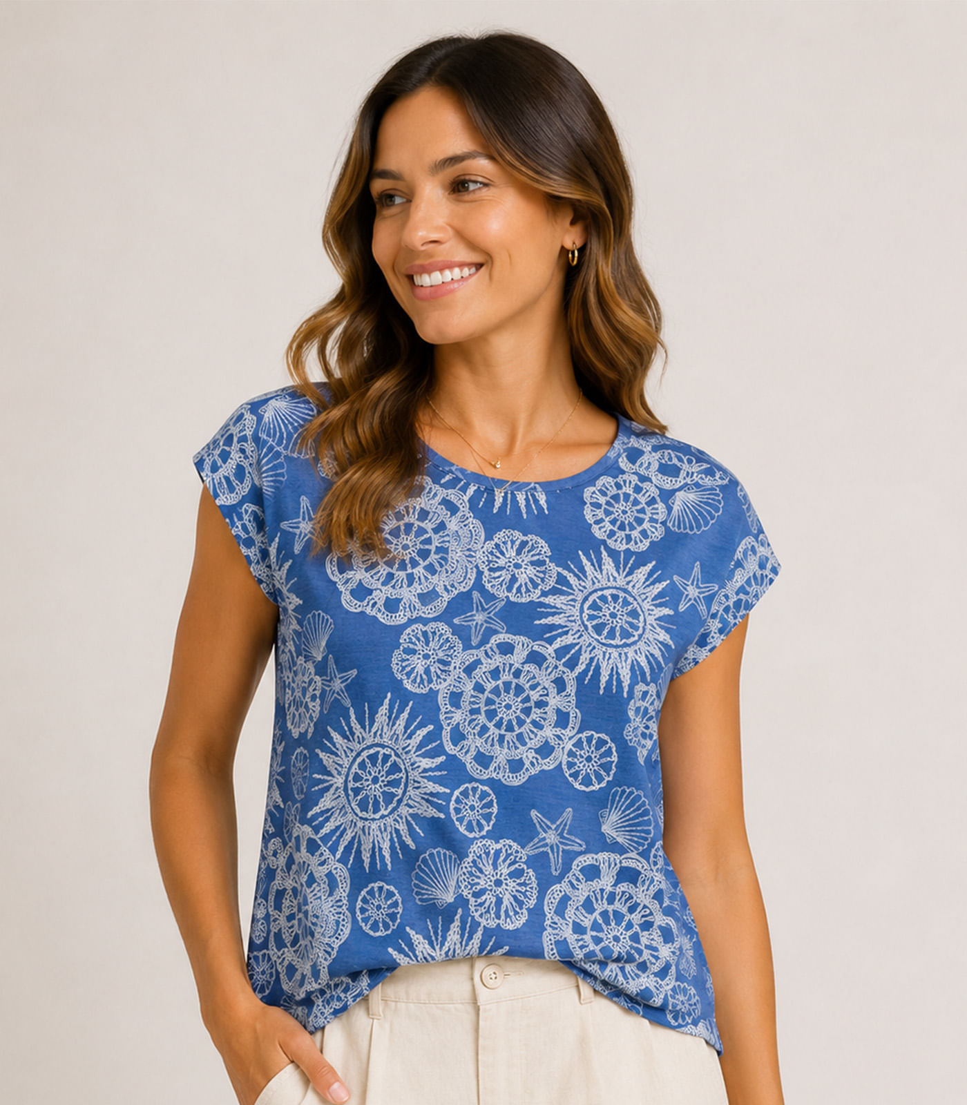 Blusa Feminina Estampada Rovitex Azul