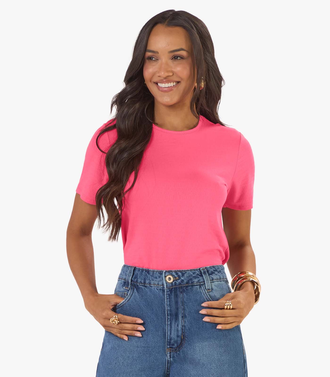 Blusa Feminina Básica Visco Maquinetada Rovitex Rosa
